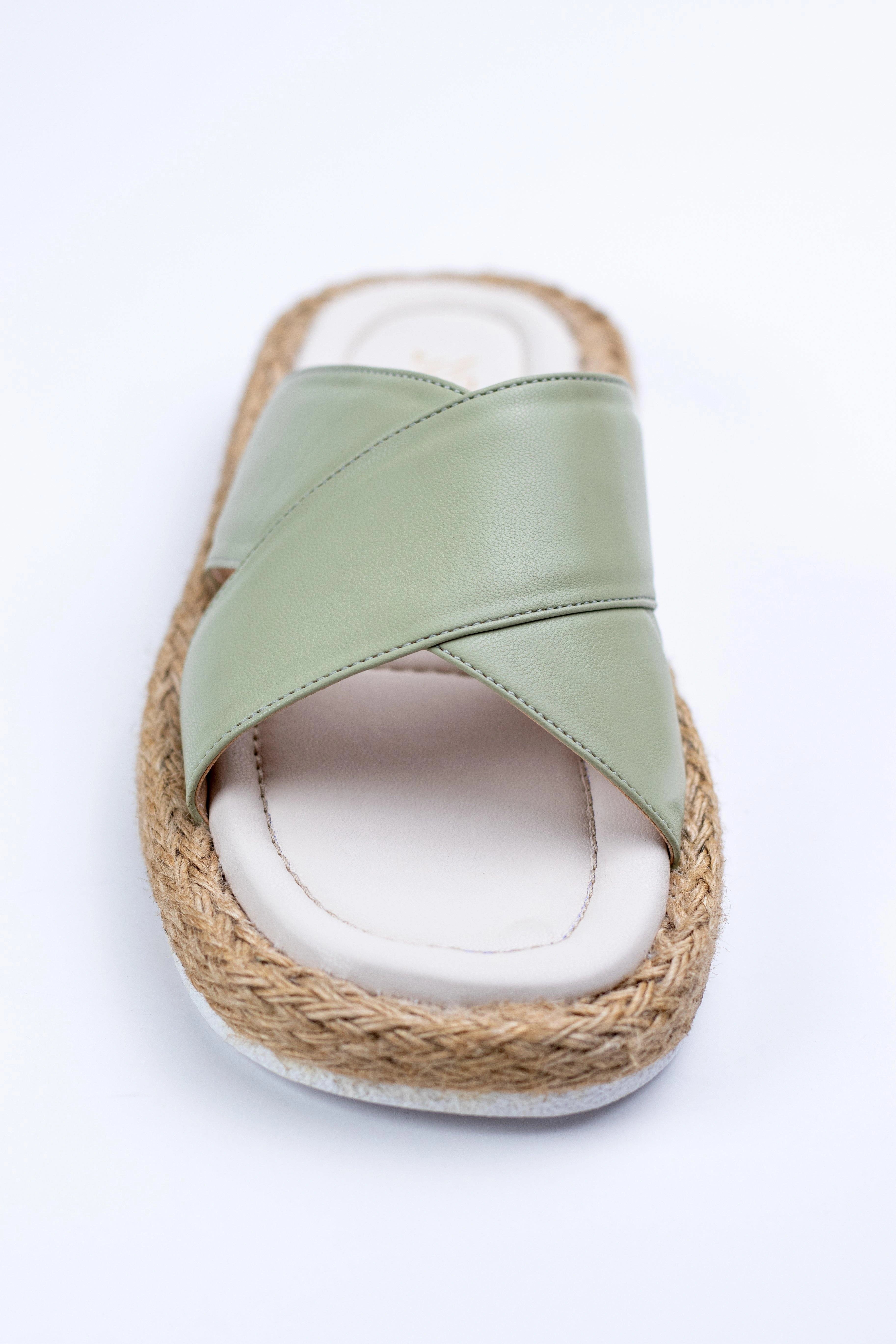Aqua Green crisscross strap flat slippers