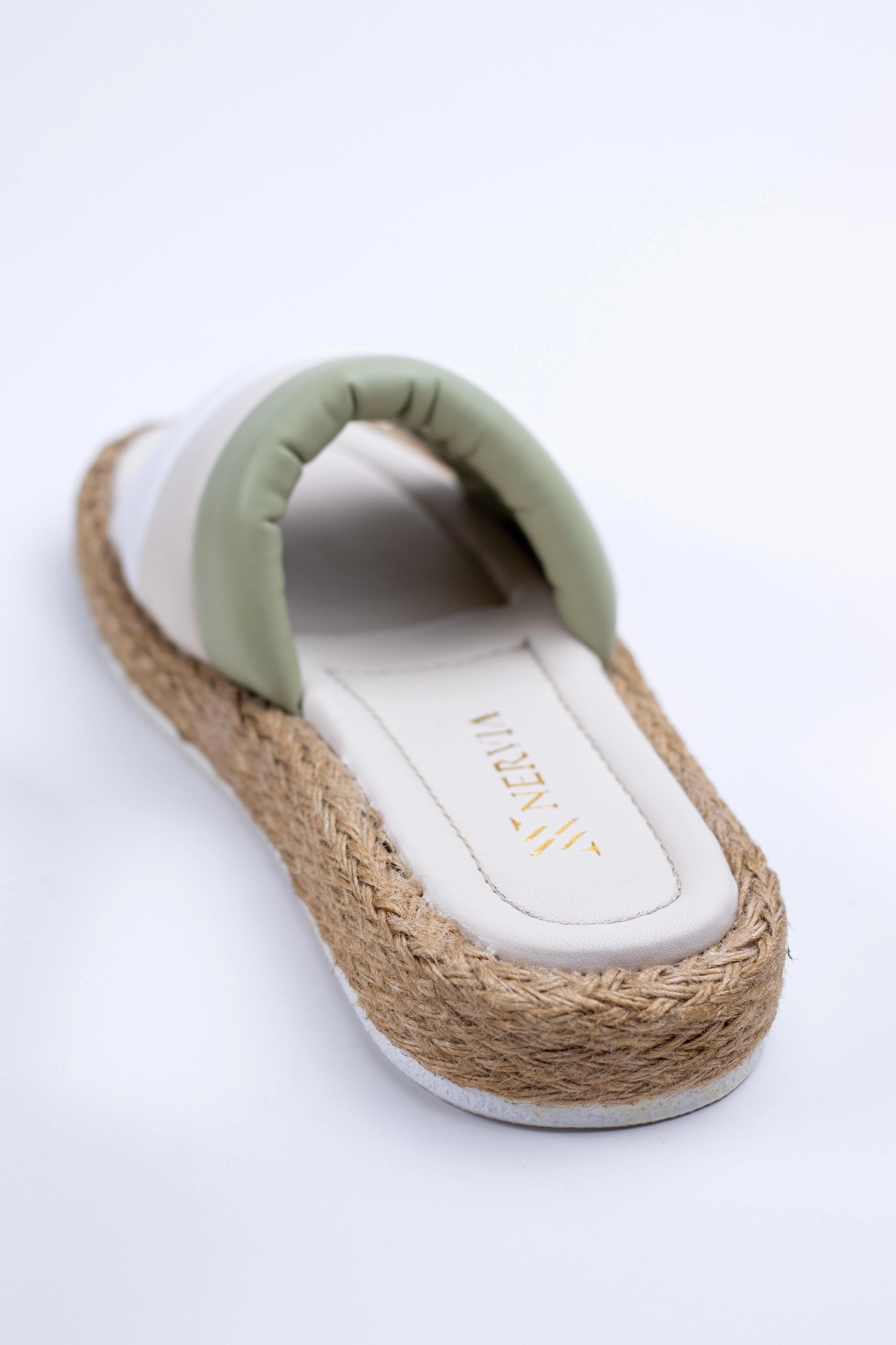 Puffy Water Green flat slippers
