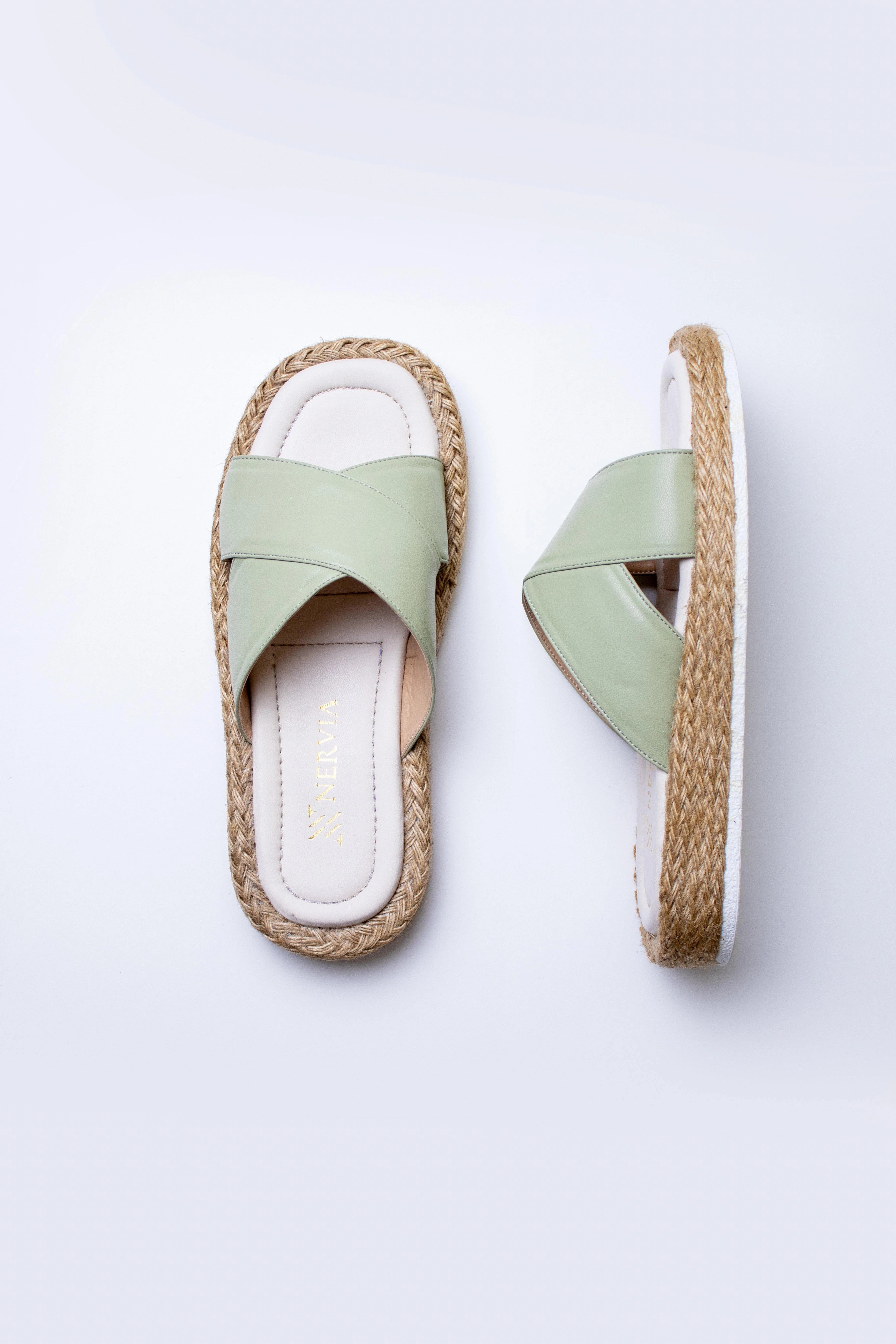 Aqua Green crisscross strap flat slippers