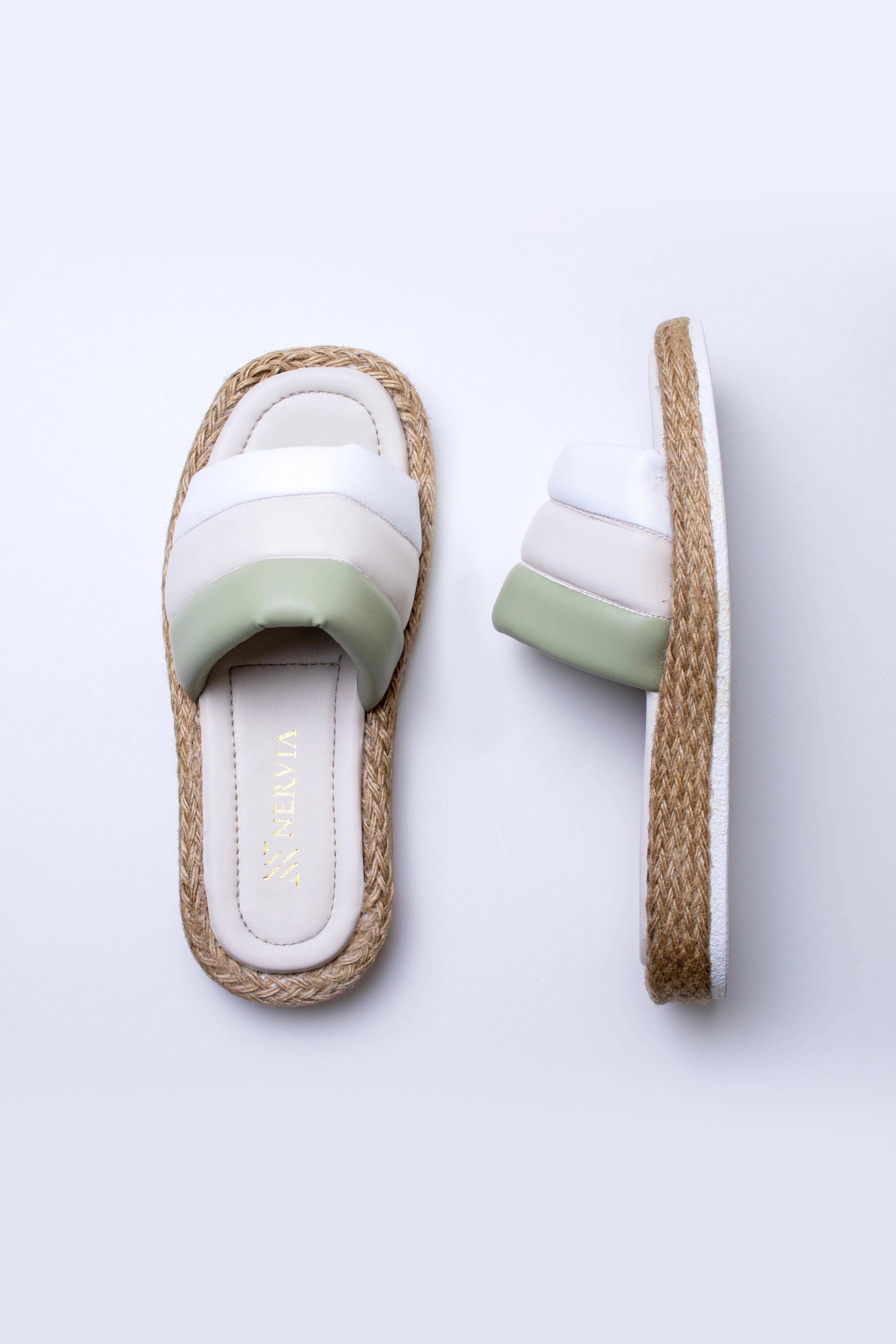 Puffy Water Green flat slippers