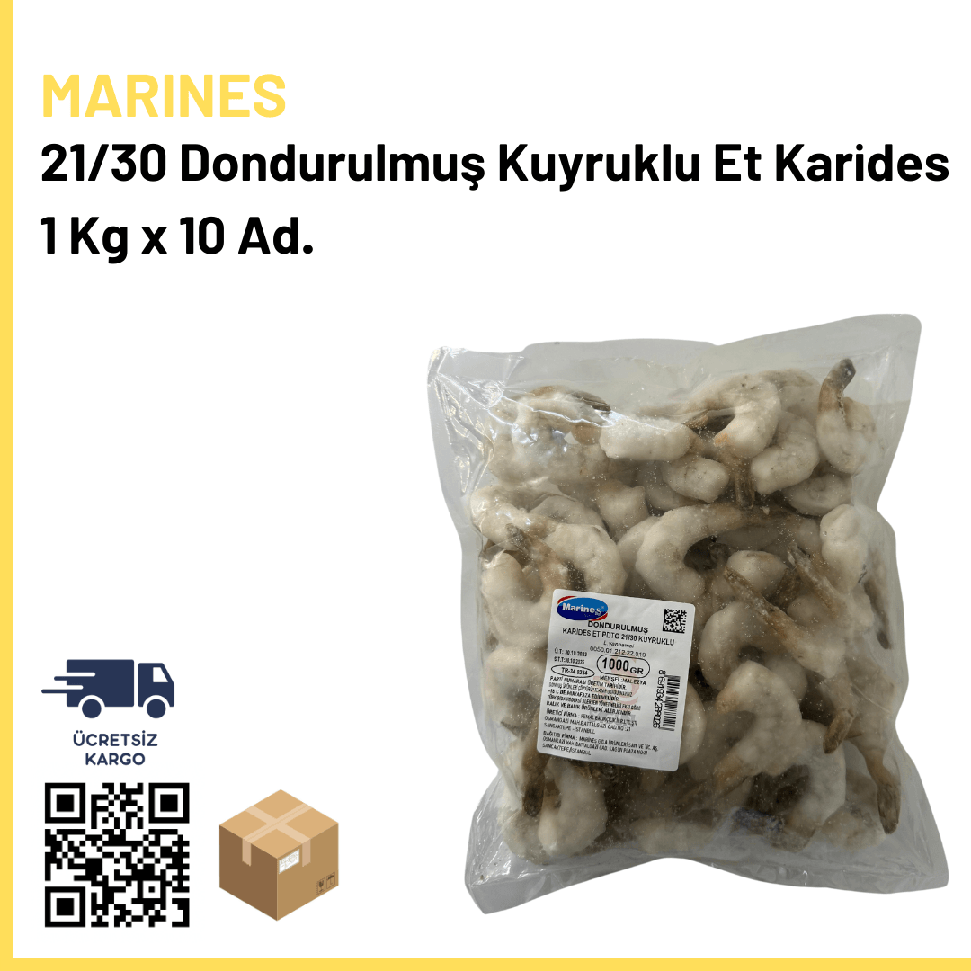 21/30 Dondurulmuş Kuyruklu Et Karides 1 Kg