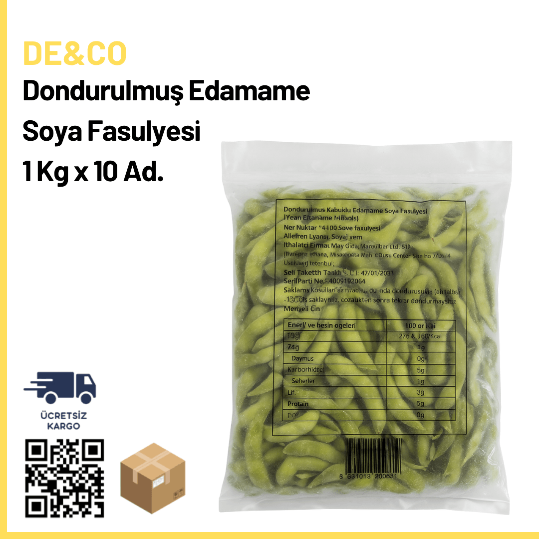 De&Co Dondurulmuş Edamame Soya Fasulyesi 1 Kg x 10 Ad. (Ad: 240₺)