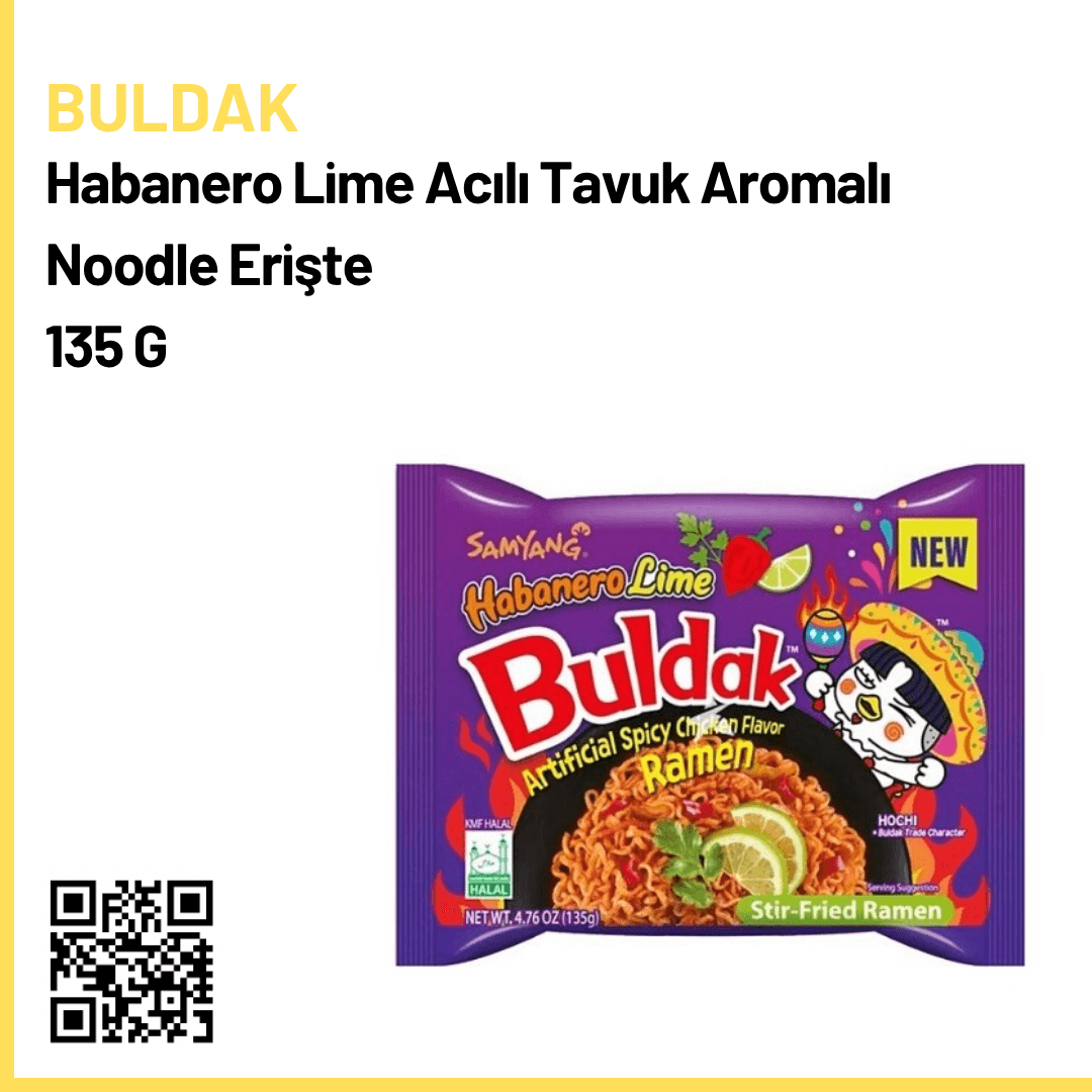 Buldak Habanero Lime Acılı Tavuk Aromalı Noodle Erişte 135 G