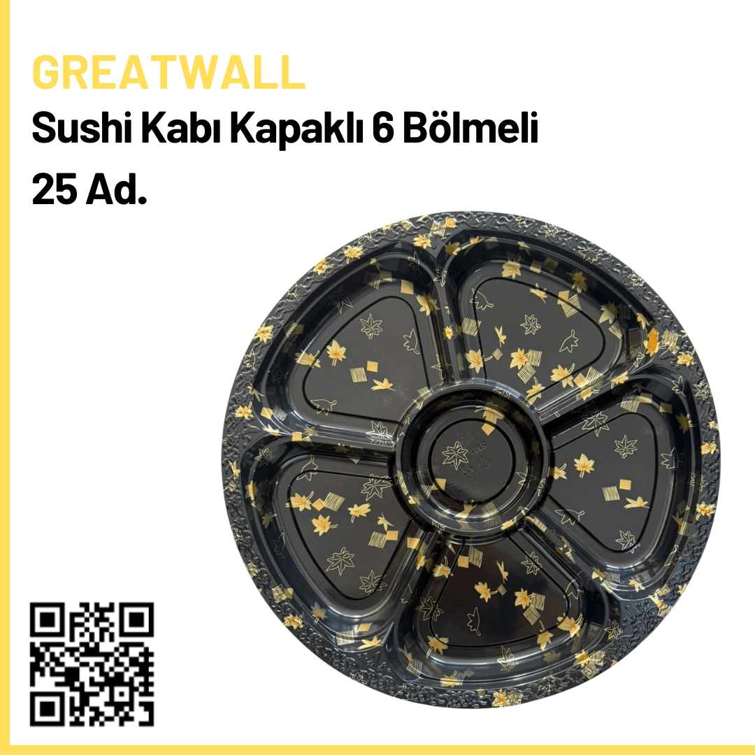 Greatwall Sushi Kabı Kapaklı 6 Bölmeli 25 Ad.