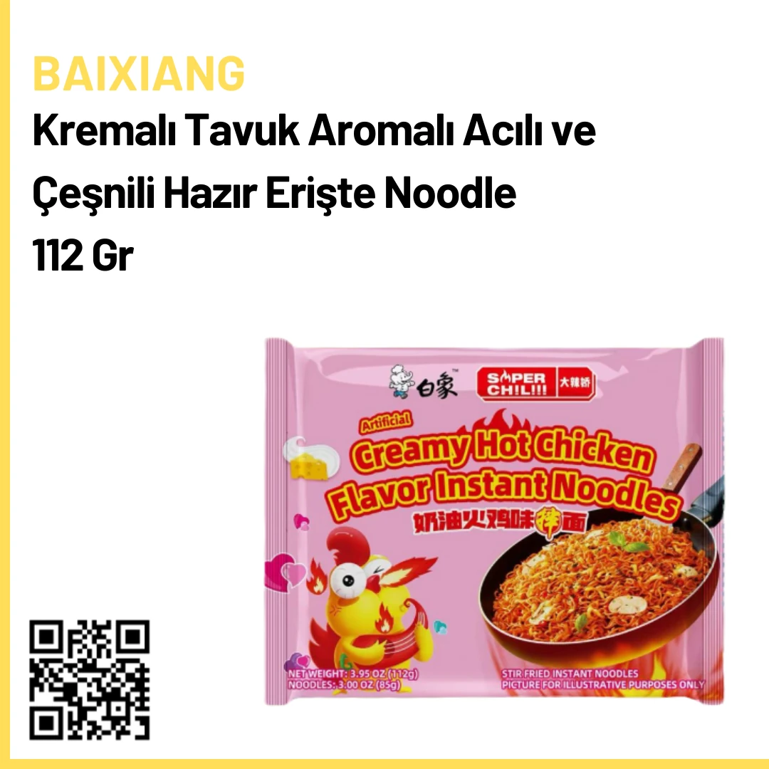 Baixiang Kremalı Tavuk Aromalı Acılı ve Çeşnili Hazır Erişte Noodle 112 Gr