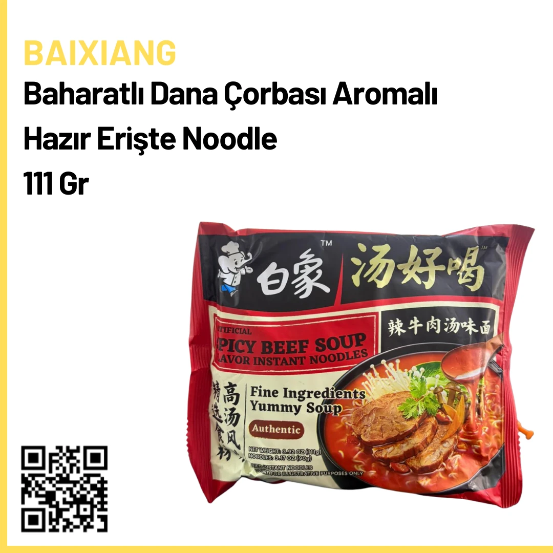 Baixiang Baharatlı Dana Çorbası Aromalı Hazır Erişte Noodle 111 Gr
