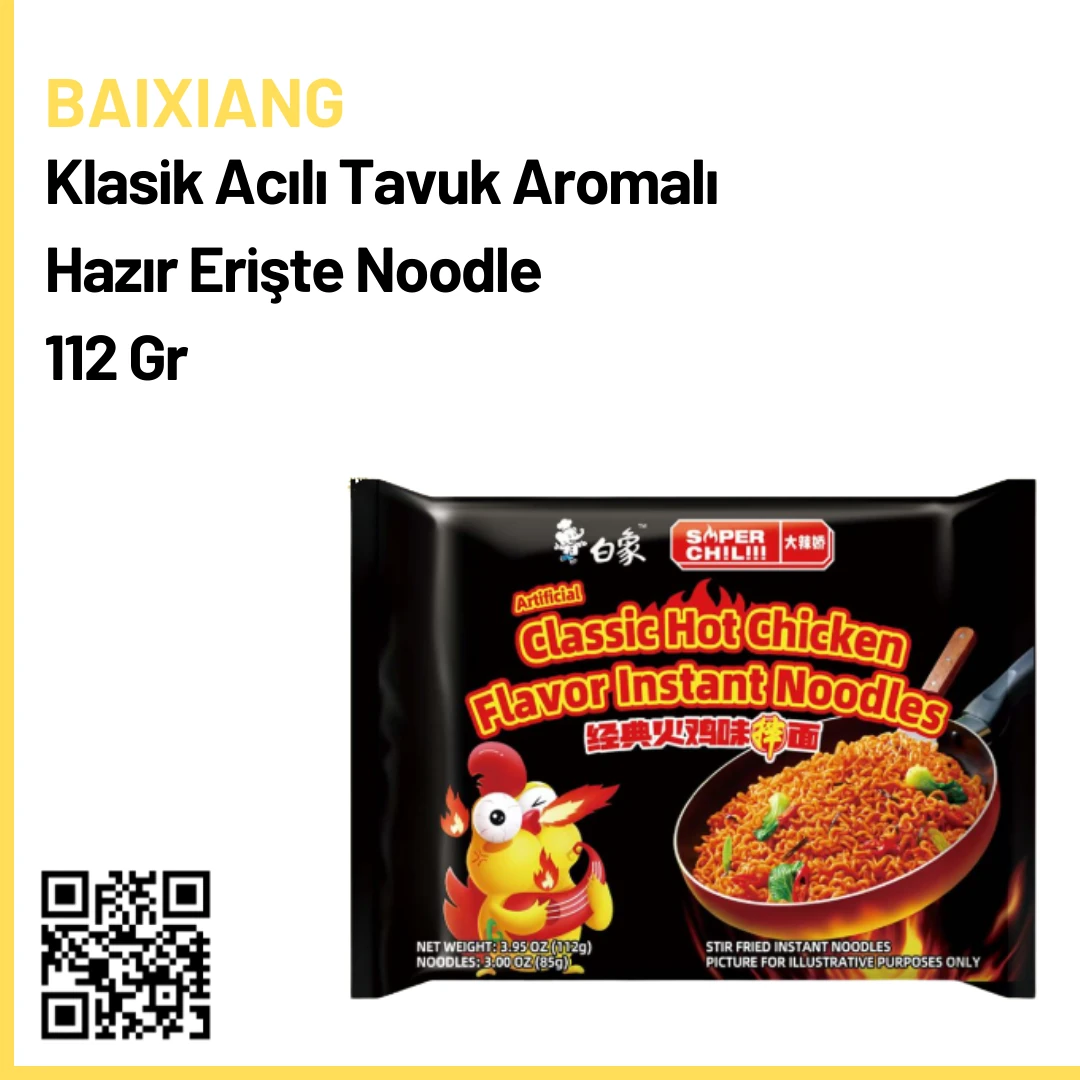 Baixiang Klasik Acılı Tavuk Aromalı Hazır Erişte Noodle 112 Gr
