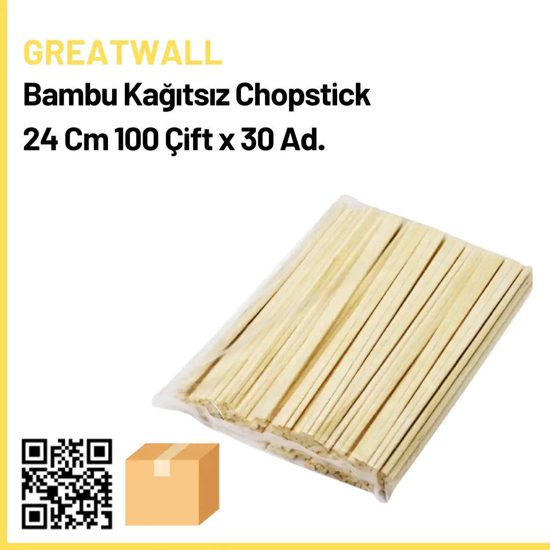 Greatwall Bambu Chopstick 24 Cm Kağıtsız 100 Çift x 30 Pk. x 24 Koli
