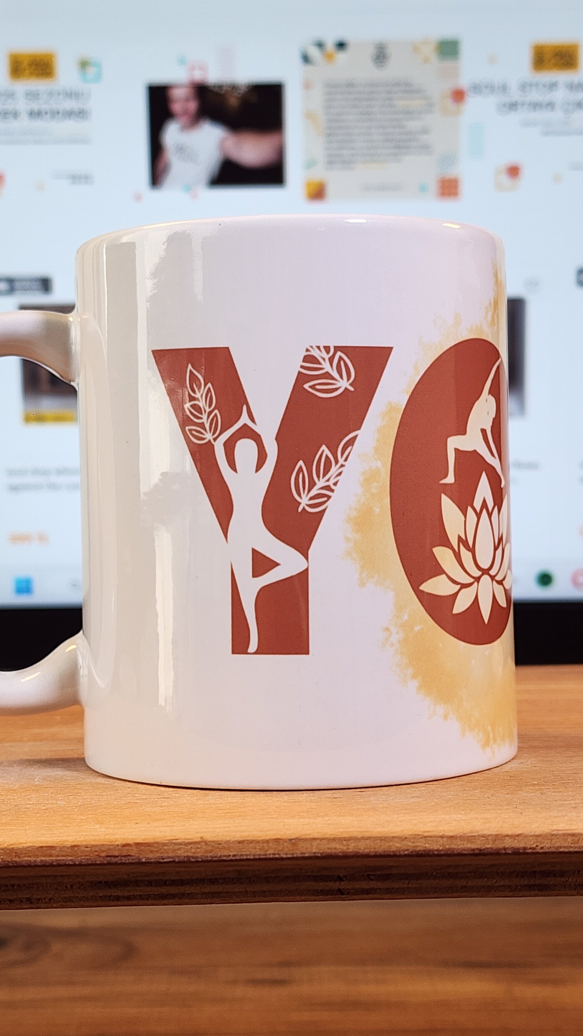  Yoga Figürlü Tipografik Kupa - Ücretsiz Kargo