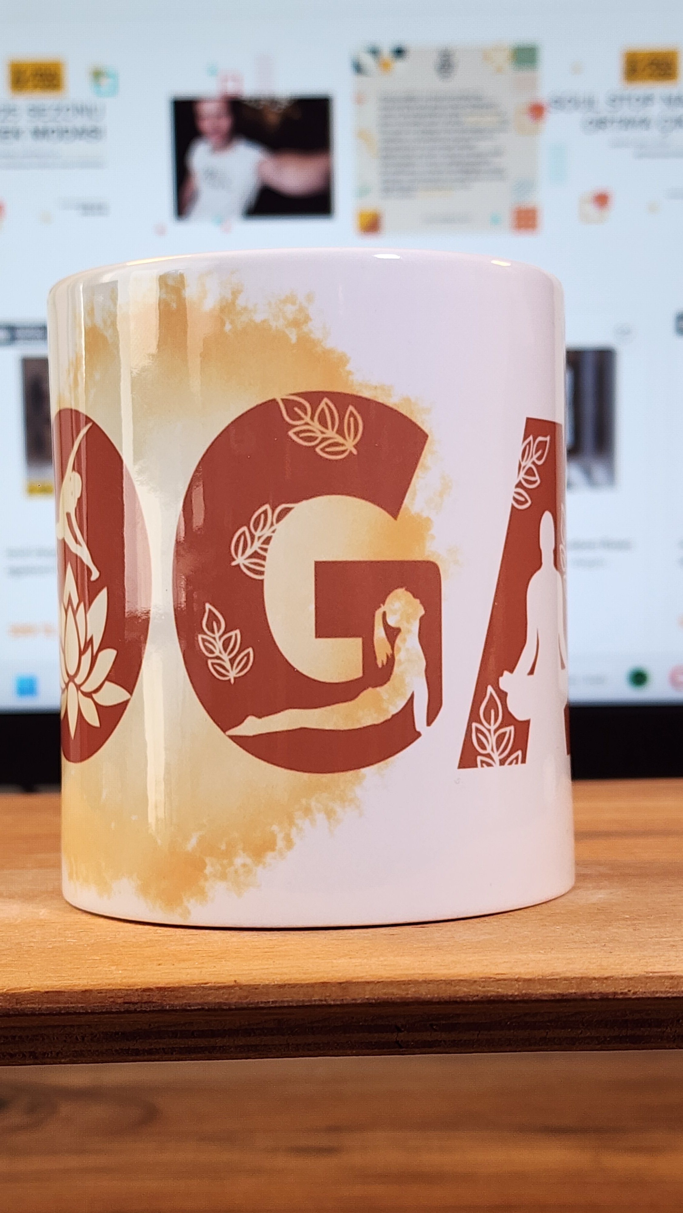  Yoga Figürlü Tipografik Kupa - Ücretsiz Kargo