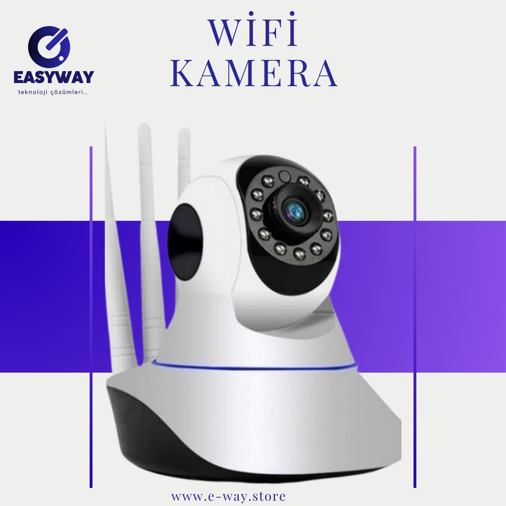 Easyway 3 Antenli Wi-Fi Güvenlik Kamerası – Gece Görüşlü, Karşılıklı Sesli Akıllı Kamera