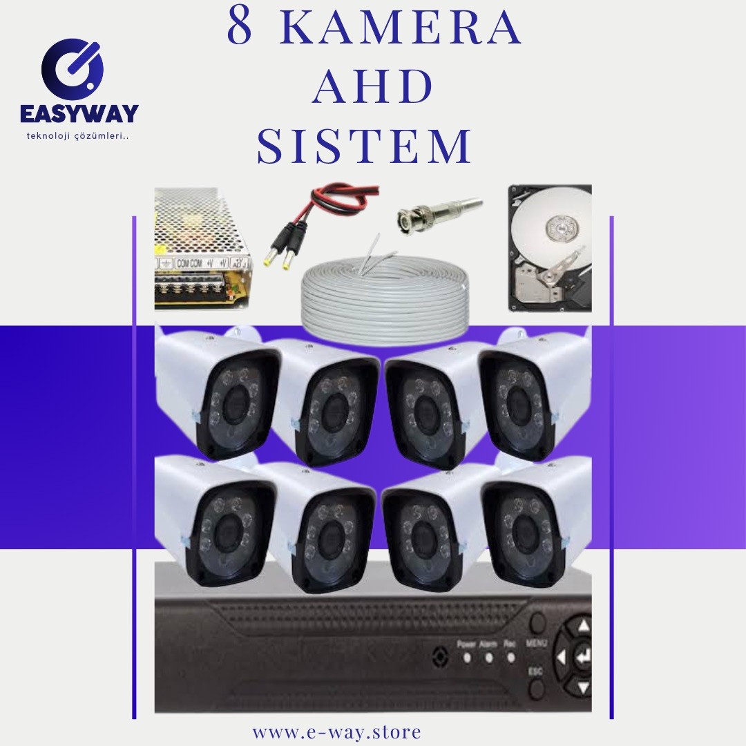 Easyway 8 Kameralı AHD Güvenlik Kamera Seti – Geniş Alanlar İçin Kesintisiz Güvenlik!