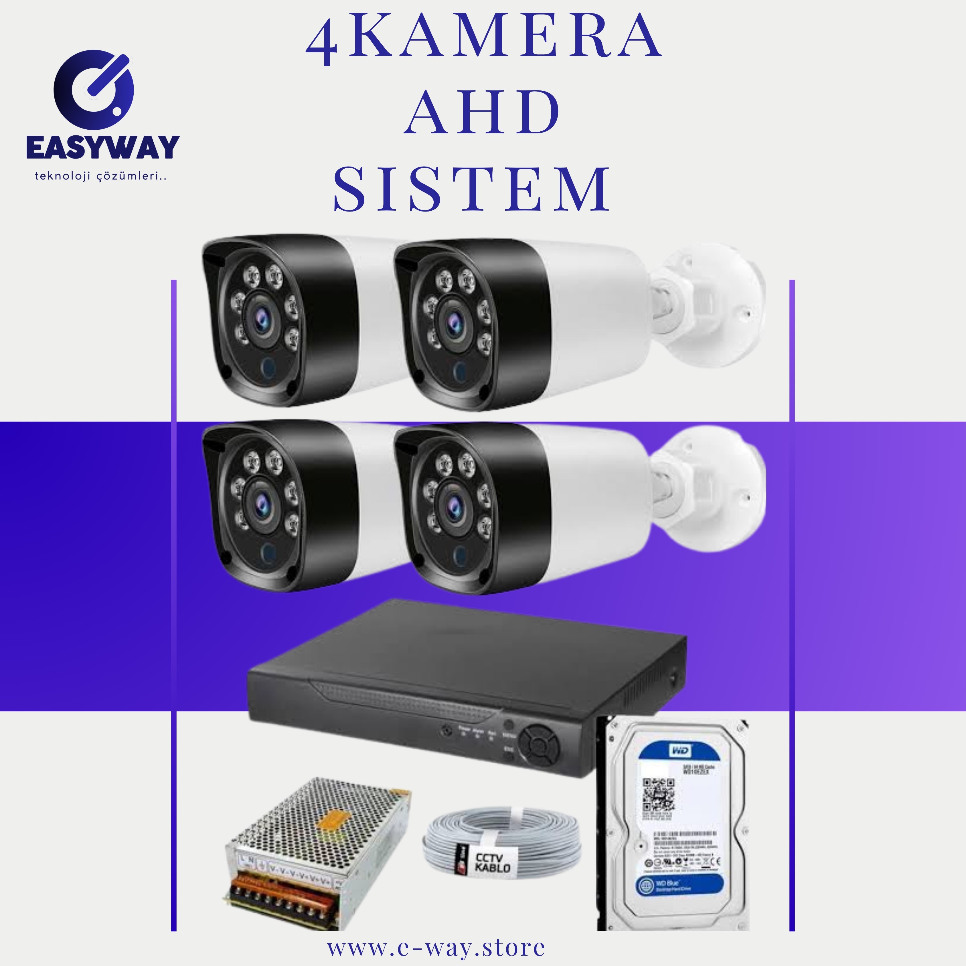 4 Kameralı Full HD Güvenlik Kamerası Sistemi – Gece Görüşlü, Hareket Algılamalı, Uzaktan Erişimli