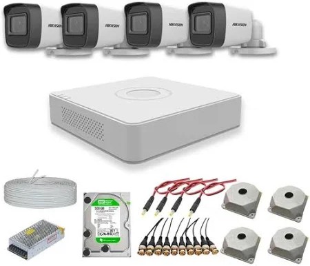 Hikvision 4 Kameralı Güvenlik Kamera Seti - 4 Kanal Kayıt Cihazı, 100m CCTV Kablo, BNC Aparatları, 500GB HDD