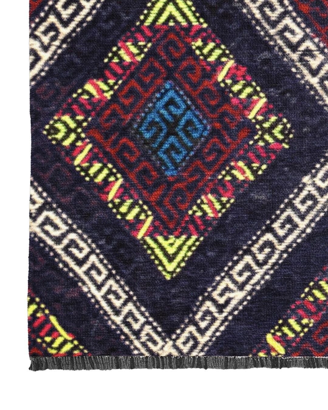 Montis Halı Vivere 35023 Lacivert Şönil Dokuma Renkli Kilim Desenli Makine Halısı