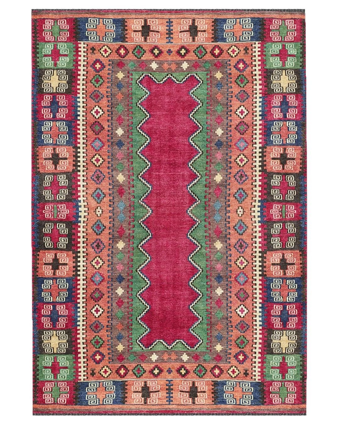 Montis Halı Vivere 35012 Kırmızı Şönil Dokuma Renkli Kilim Desenli Makine Halısı