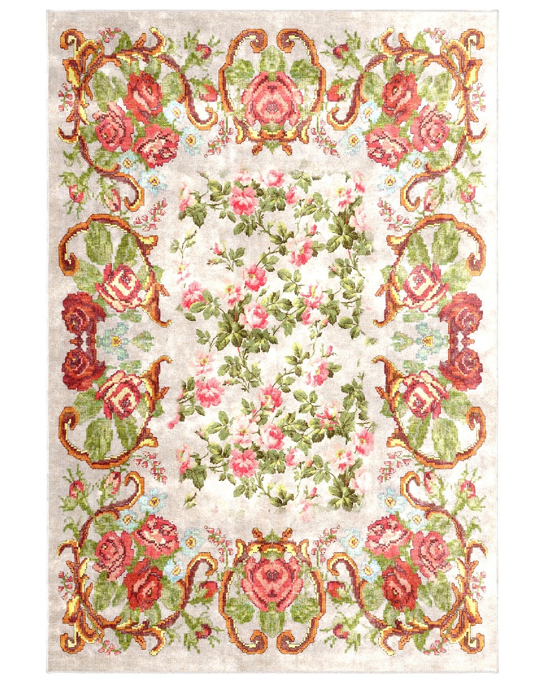 Montis Halı Babilin Antikleri Babylon 704006 Krem Parlak Yumuşak Dokuma Taban Çiçekli Halı - NKE2399