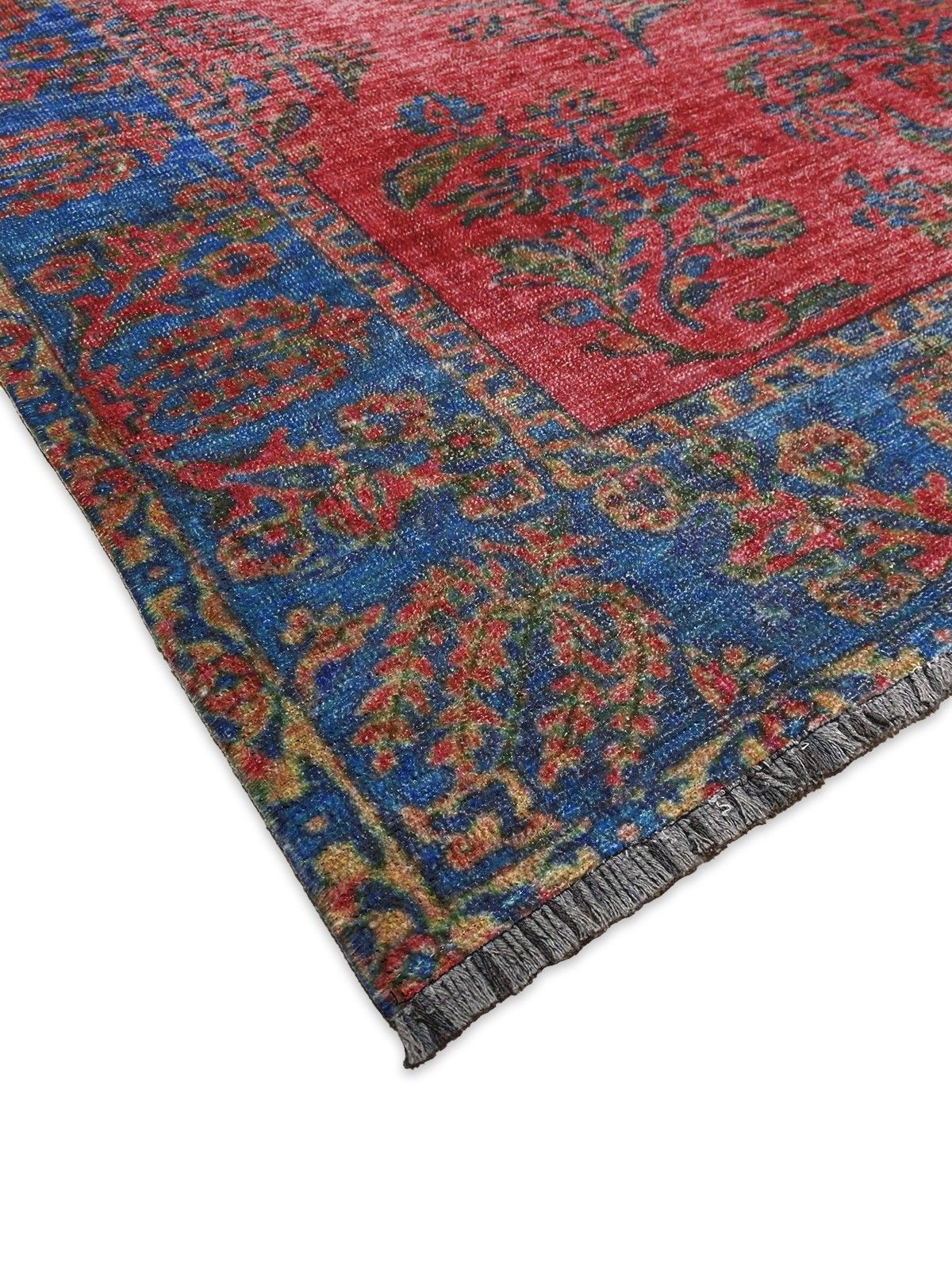 Montis Halı Hedera 19006 Mavi Bordo Şönil Dokuma Renkli Eskitme Makine Halısı