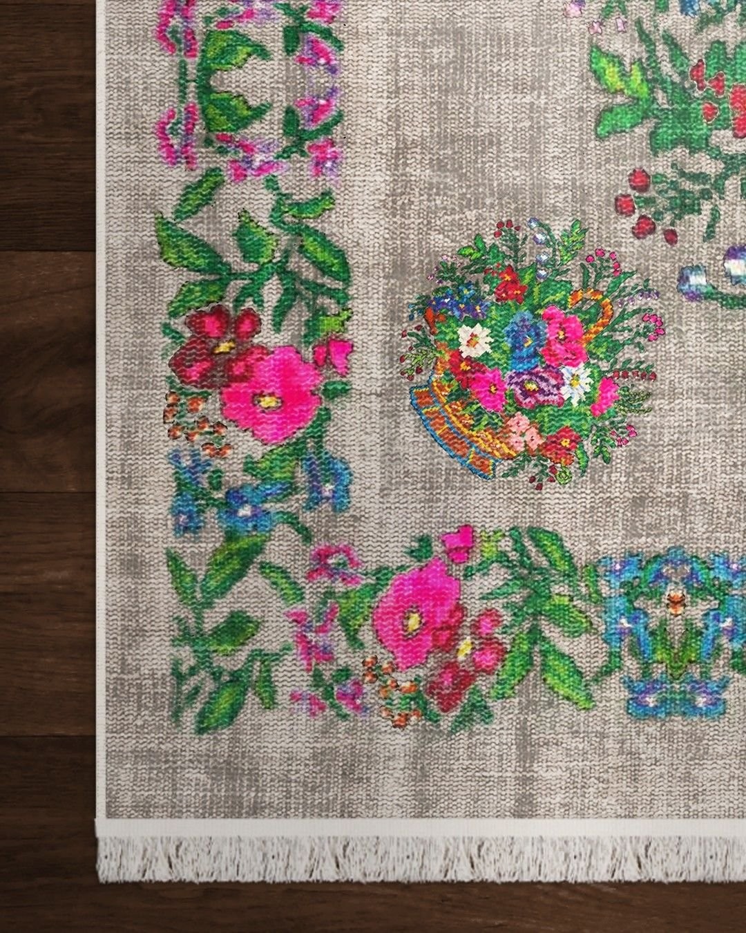 Montis Halı Flores 200024 Bej Parlak Yumuşak Dokuma Taban Renkli Karabağ Halı