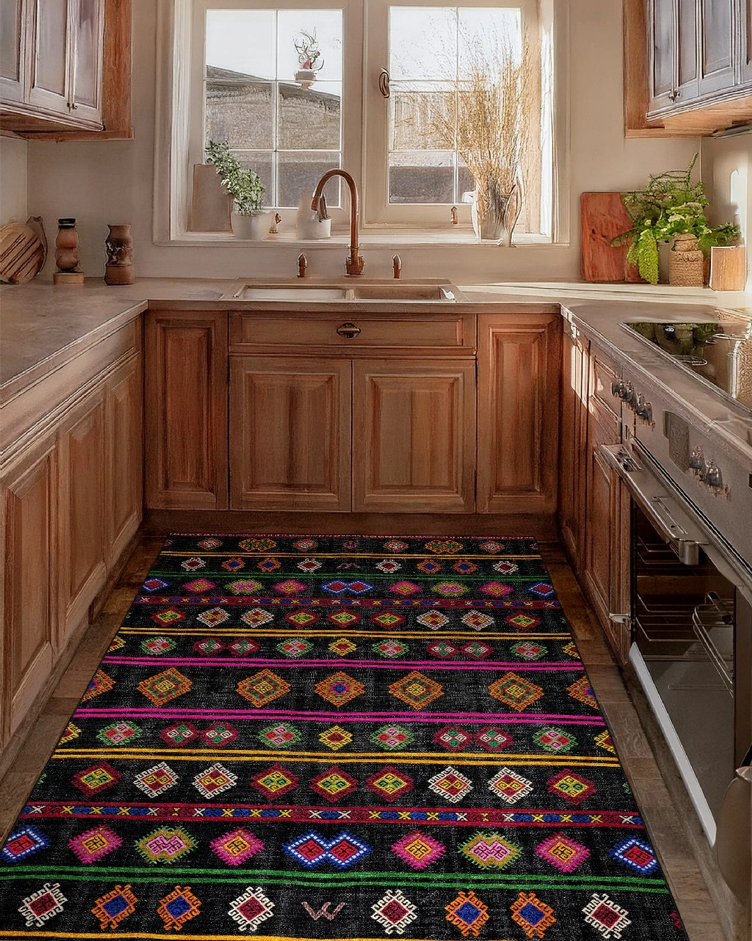 Montis Halı Vivere 35001 Siyah Dokuma Taban Etnik Kilim Halı - NUE2175