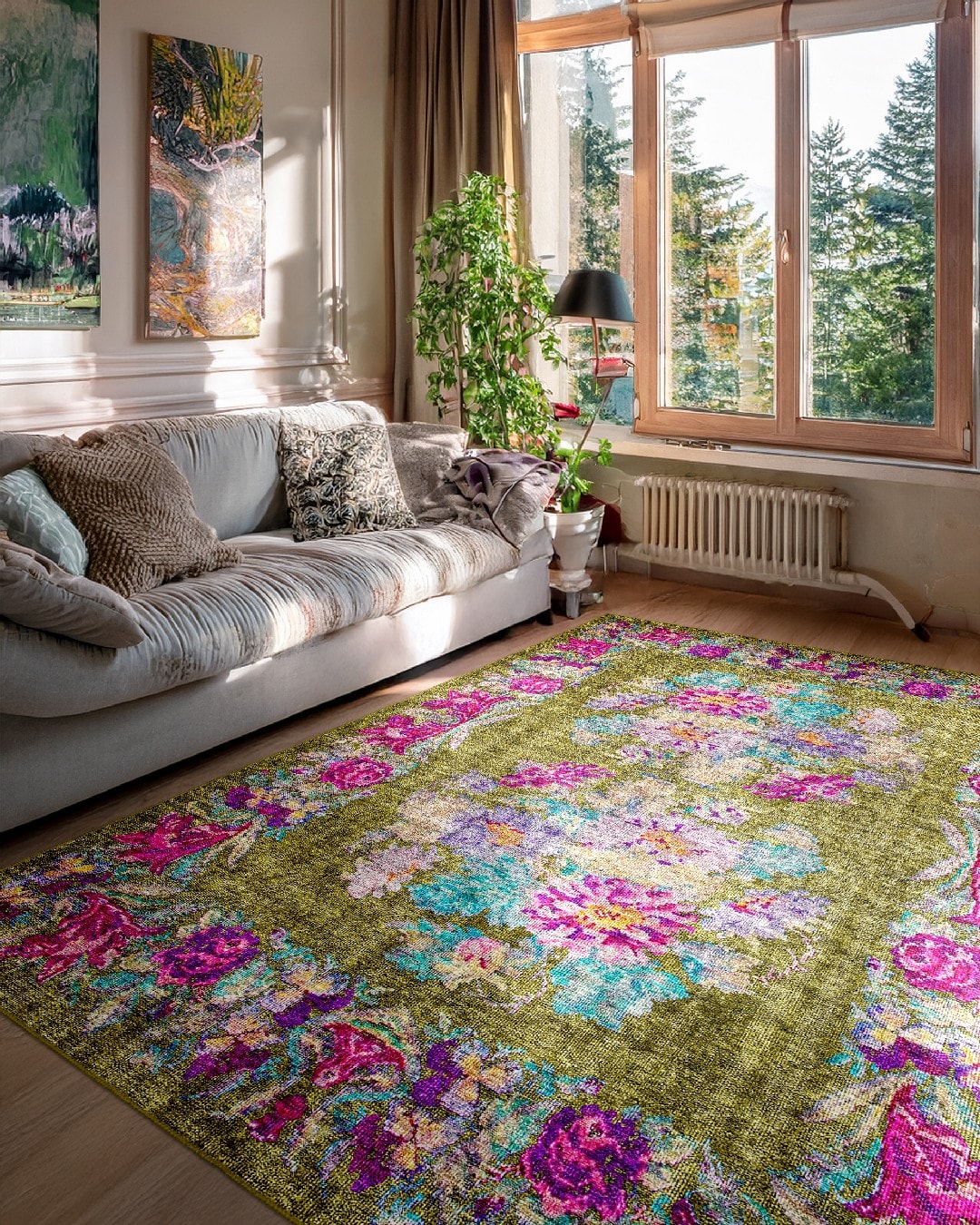 Montis Halı Diem 63069 Yeşil Renkli Dokuma Taban Karabağ Halı