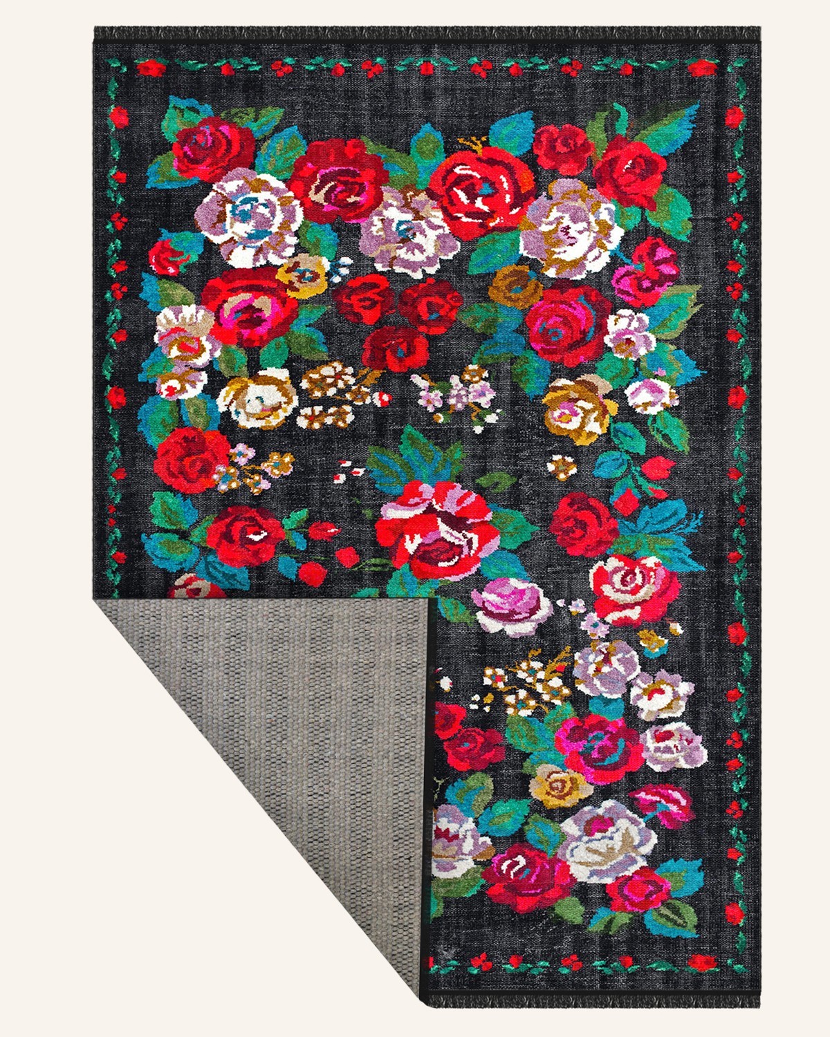 Flores 025 Yumuşak Bambu Doku Siyah Karabağ Halı - 200x300
