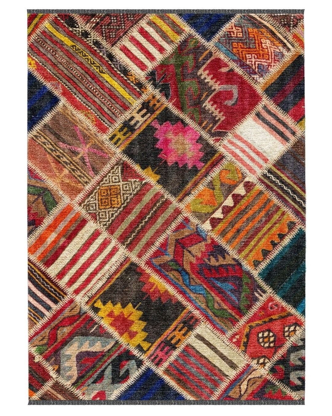 Montis Halı Mensis 27003 Kırmızı Makine Dokuması Renkli Şönil Patchwork Halı