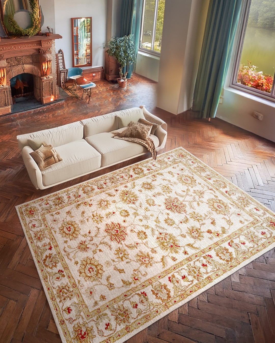 Montis Halı Loci 53024 Krem Dokuma Taban Eskitme Halı