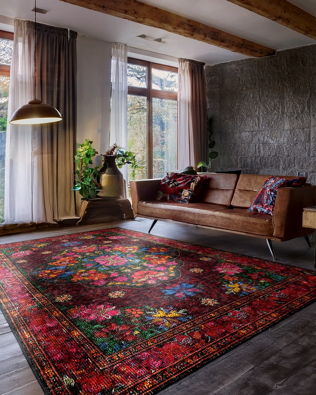 Montis Halı Delocis 26011 Bordo Renkli Dokuma Taban Klasik Halı