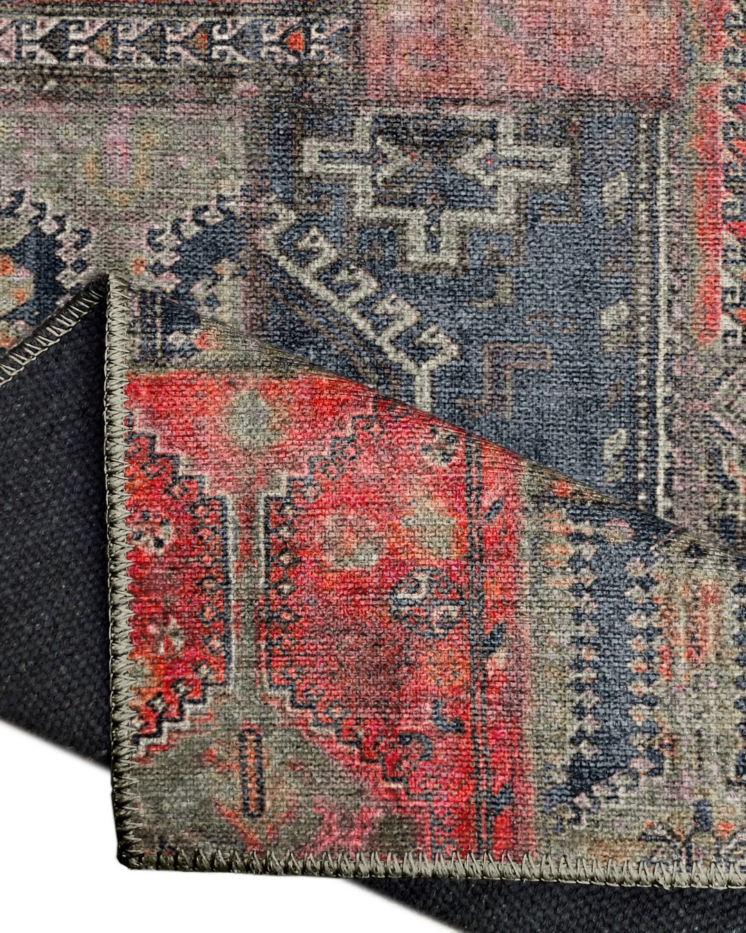 Montis Halı Mensis 27007 Antrasit Turuncu Dokuma Taban Patchwork Halı