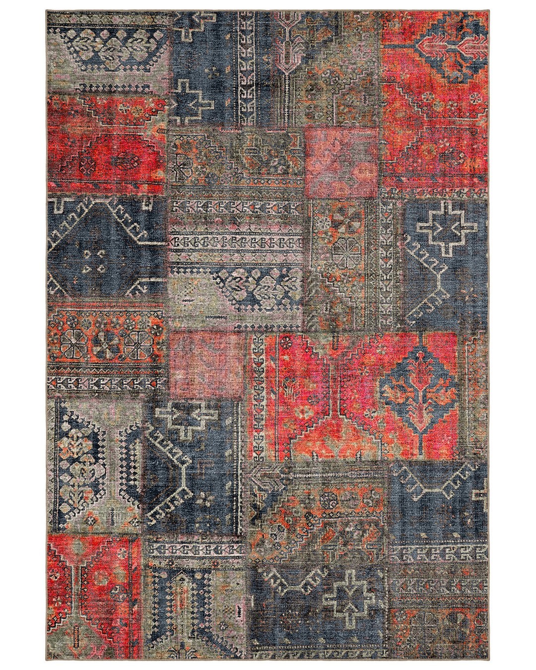 Montis Halı Mensis 27007 Antrasit Turuncu Dokuma Taban Patchwork Halı