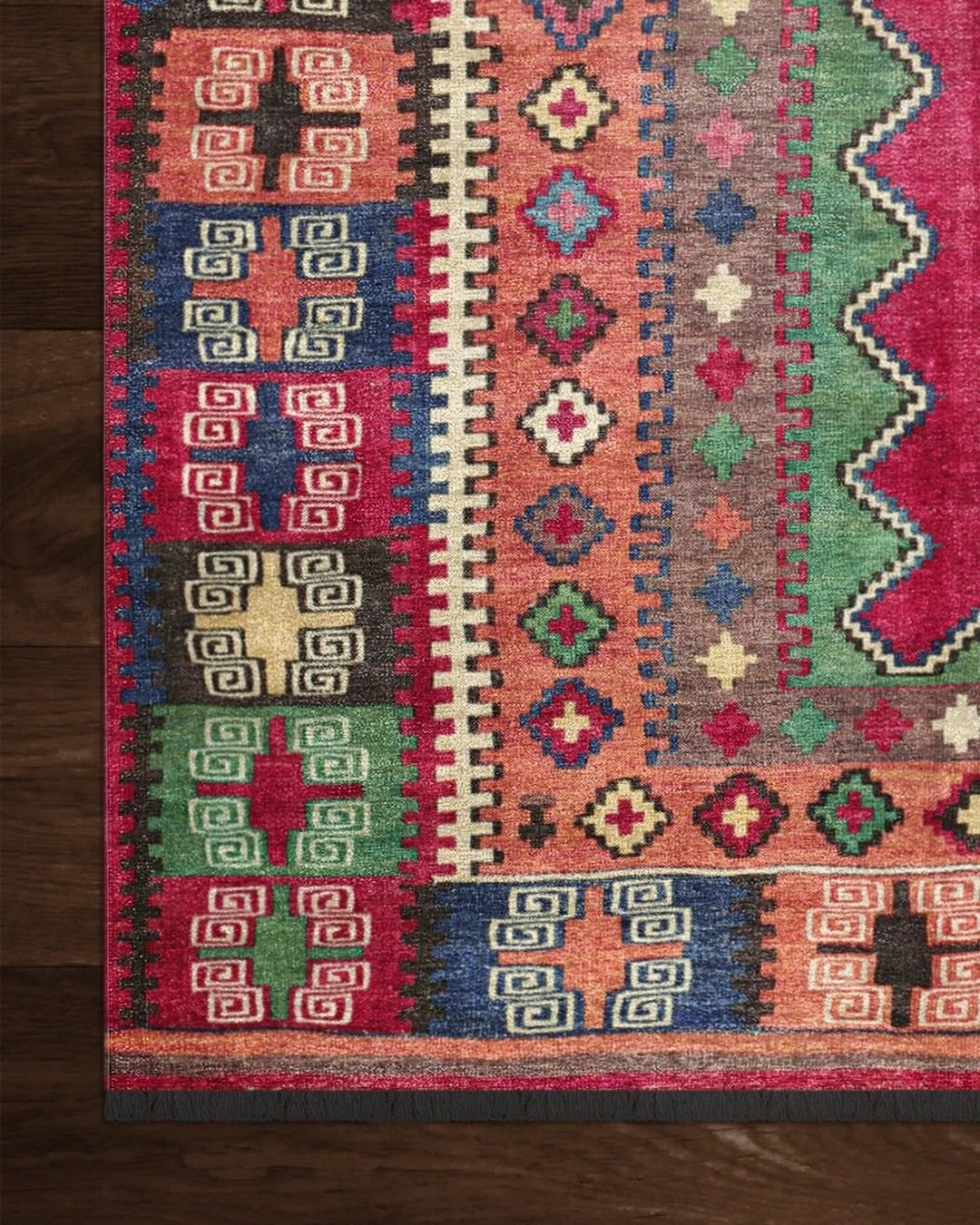 Montis Halı Vivere 35012 Kırmızı Şönil Dokuma Renkli Kilim Desenli Makine Halısı