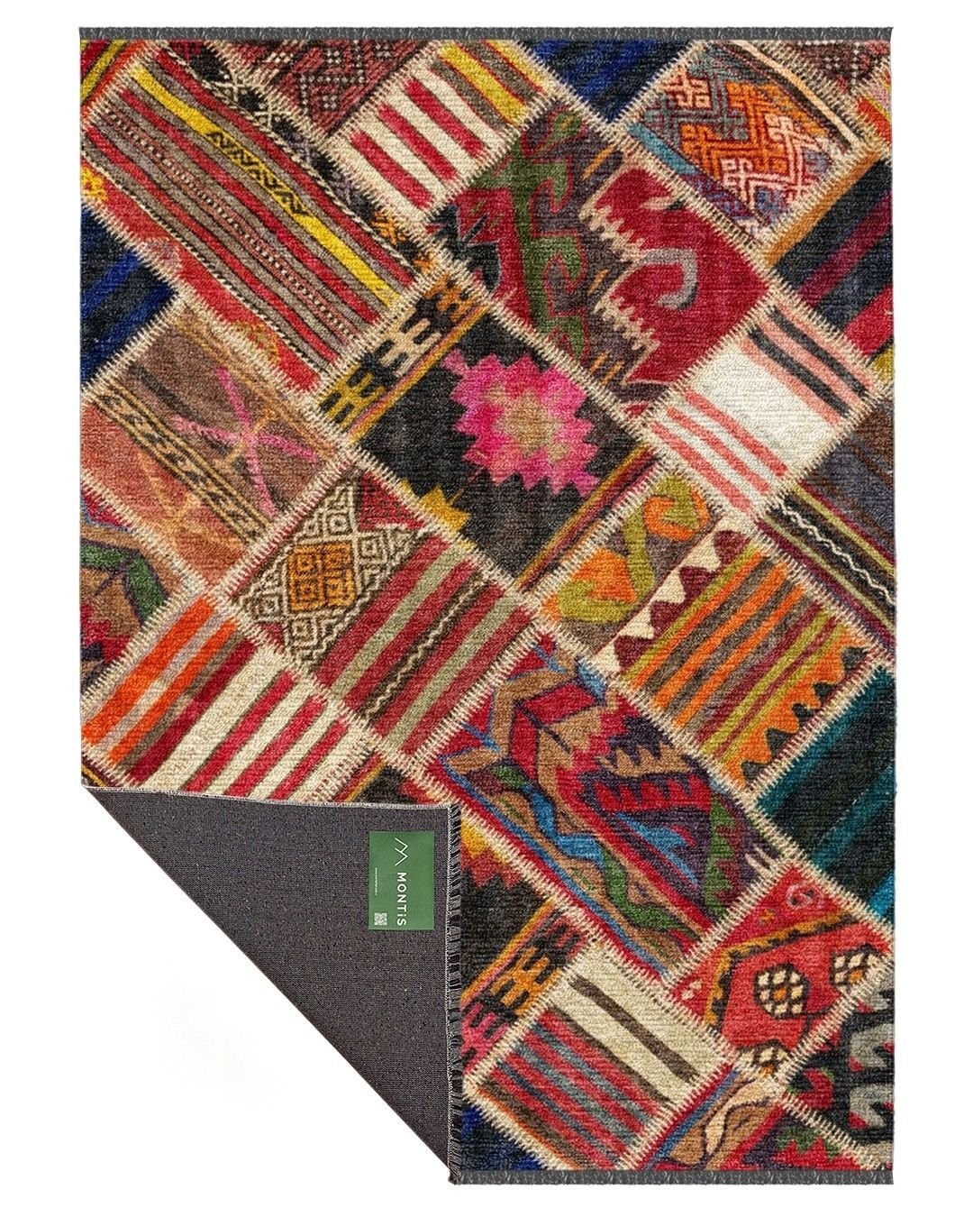 Montis Halı Mensis 27003 Kırmızı Makine Dokuması Renkli Şönil Patchwork Halı