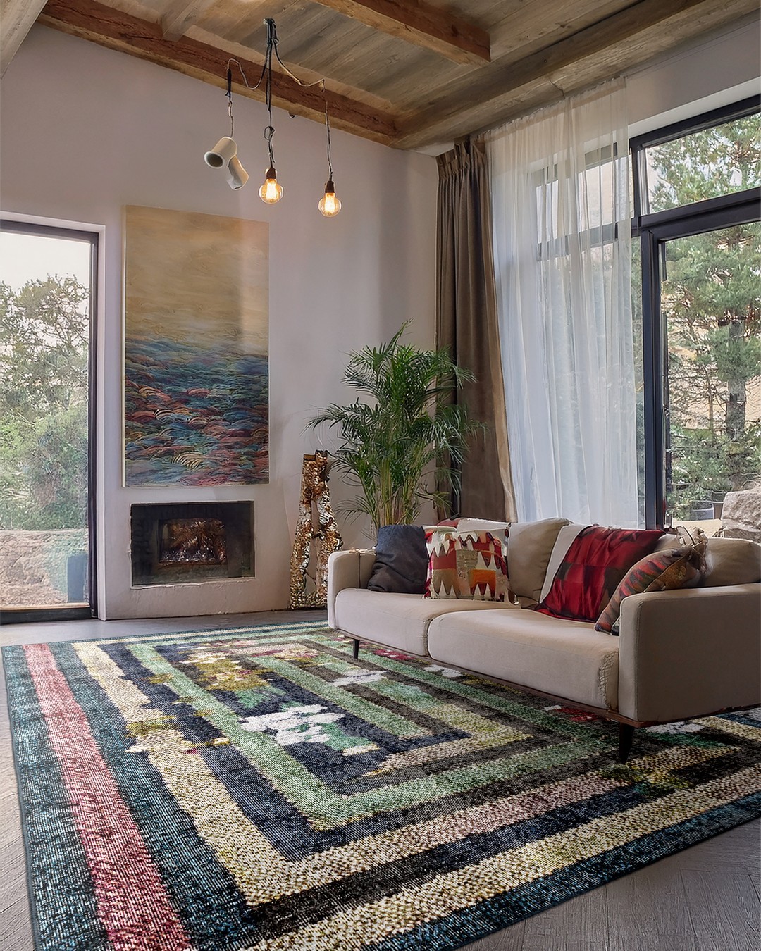 Montis Halı Lilium 14004 Renkli Dokuma Taban Çiçekli Halı