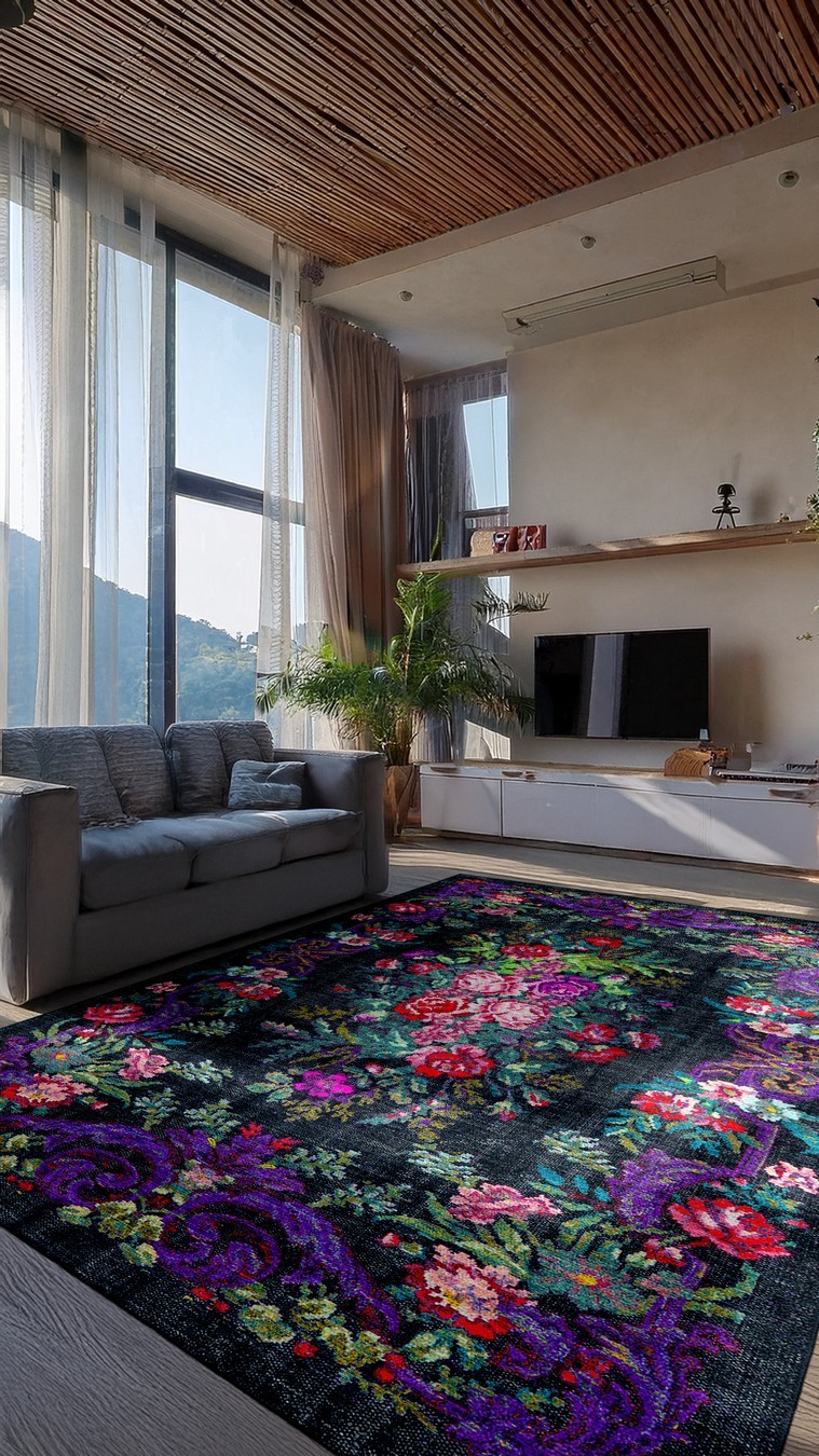 Montis Halı Fides 57008 Çiçekli Dokuma Taban Karabağ Halı