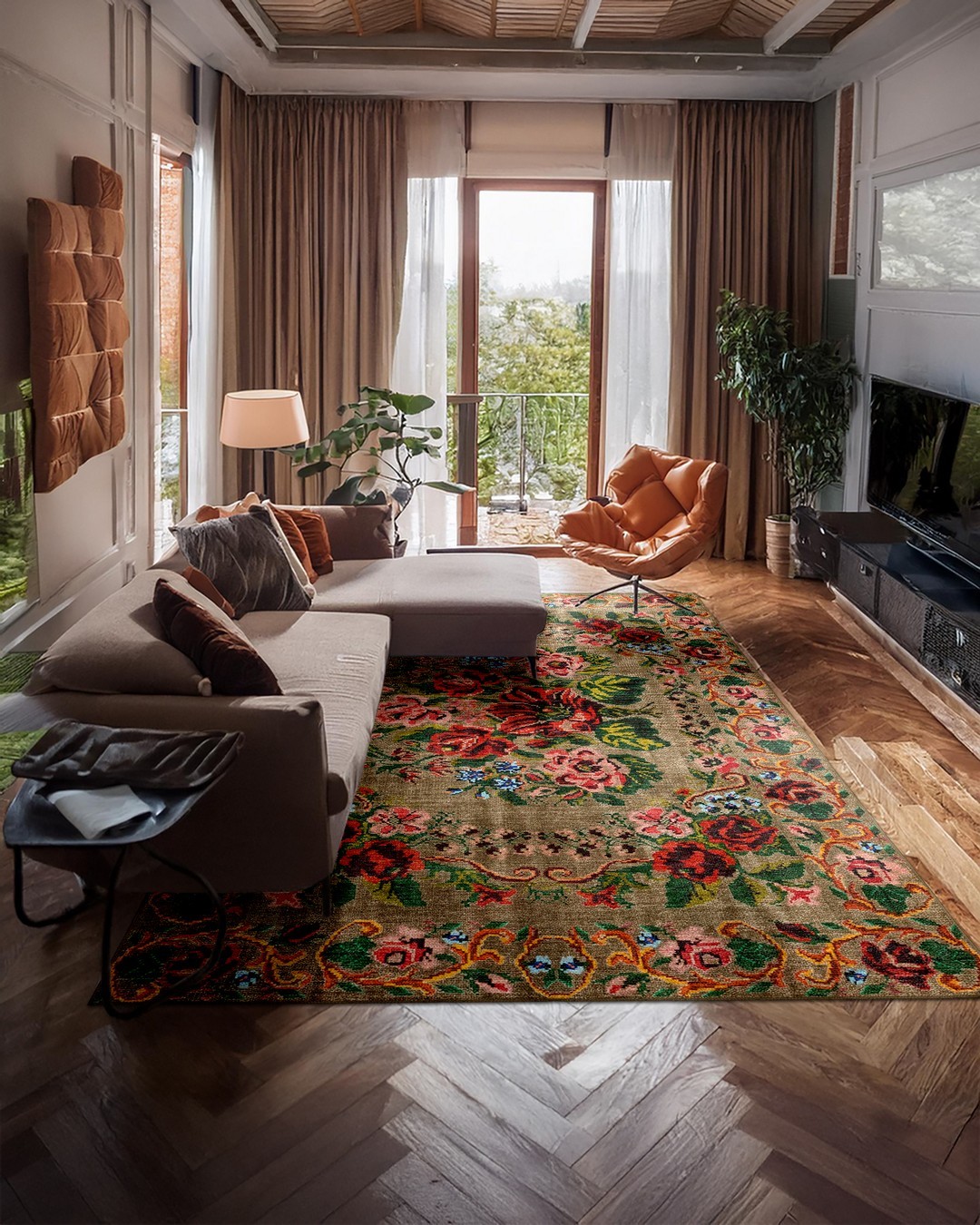 Montis Halı Diem 63052 Kahverengi Renkli Dokuma Taban Karabağ Halı