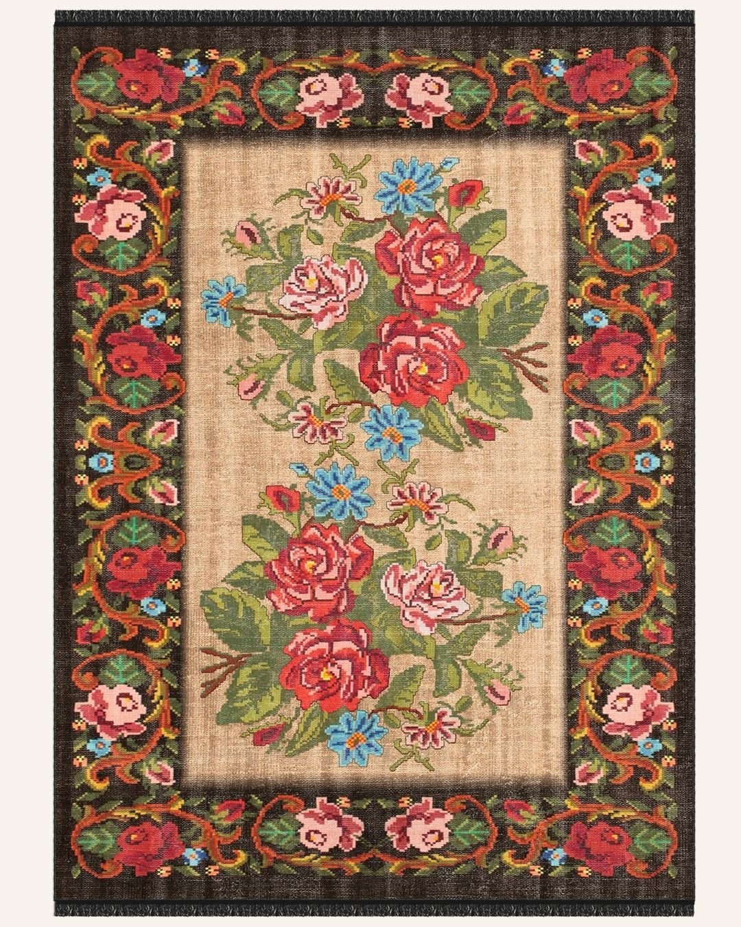 Montis Halı Flores 200008 Kahverengi Parlak Yumuşak Dokuma Taban Renkli Karabağ Halı