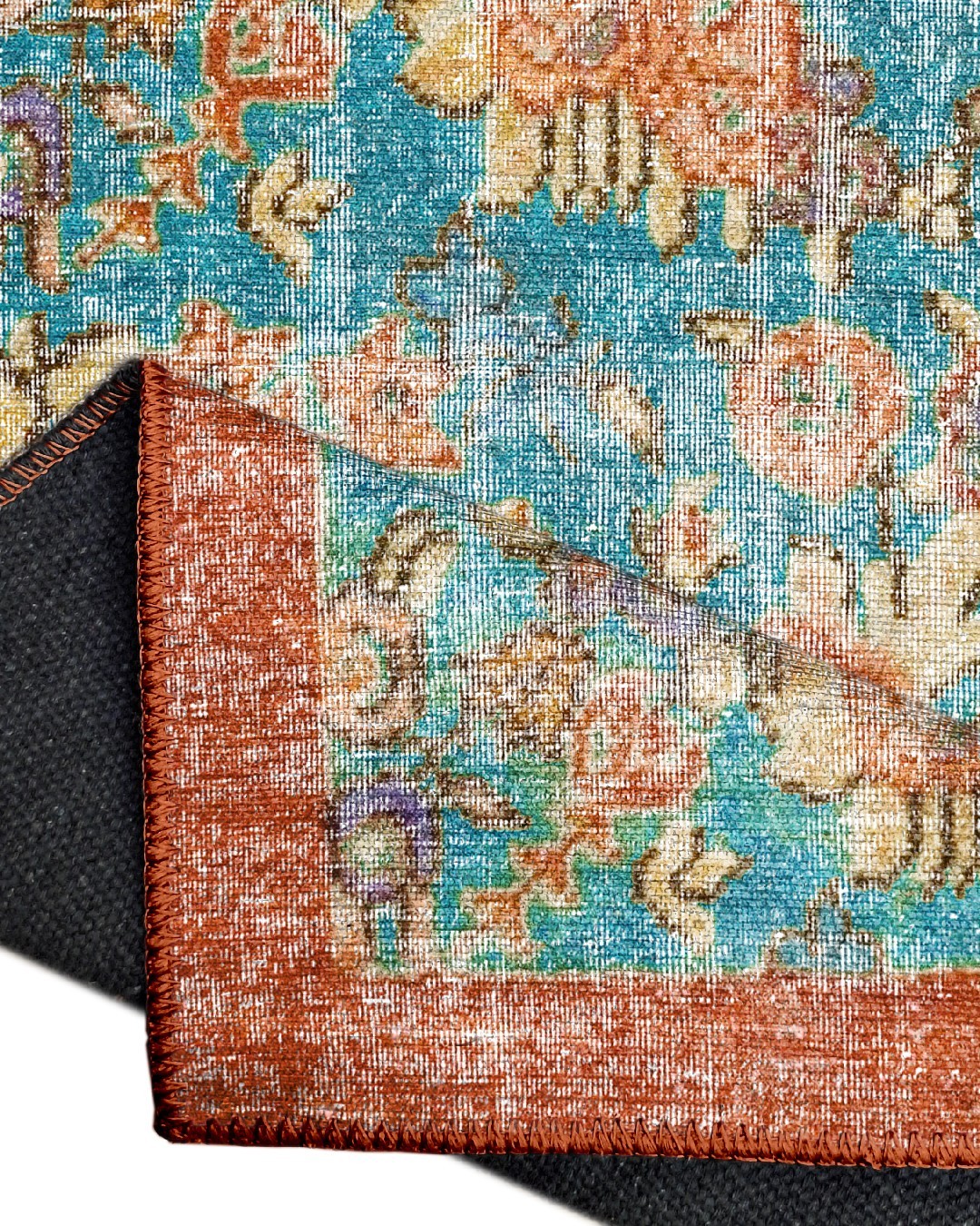 Montis Halı Salve 15041 Dokuma Taban Turuncu Mavi Vintage Halı