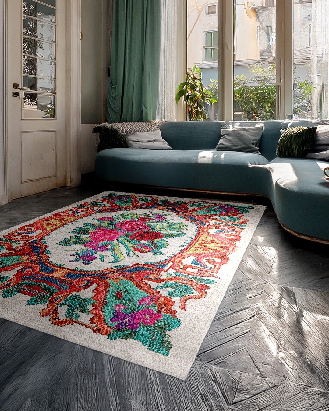Montis Halı Diem 63002 Krem Renkli Dokuma Taban Karabağ Halı