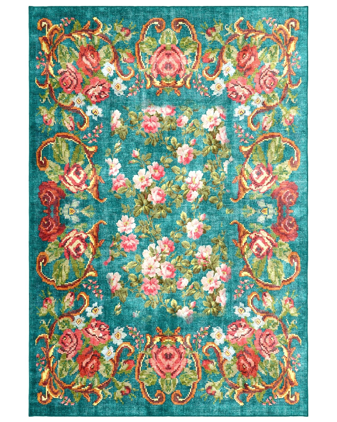 Montis Halı Babilin Antikleri Babylon 704005 Mavi Parlak Yumuşak Dokuma Taban Çiçekli Halı - NKE2402