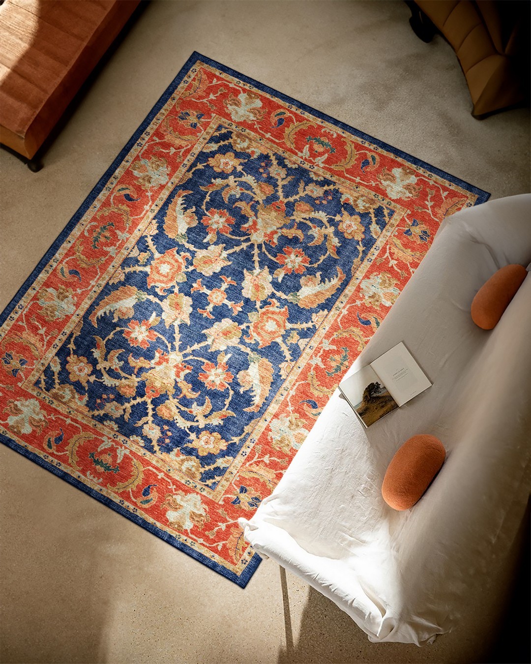 Montis Halı Hedera 19001 Lacivert Turuncu Dokuma Taban Eskitme Halı