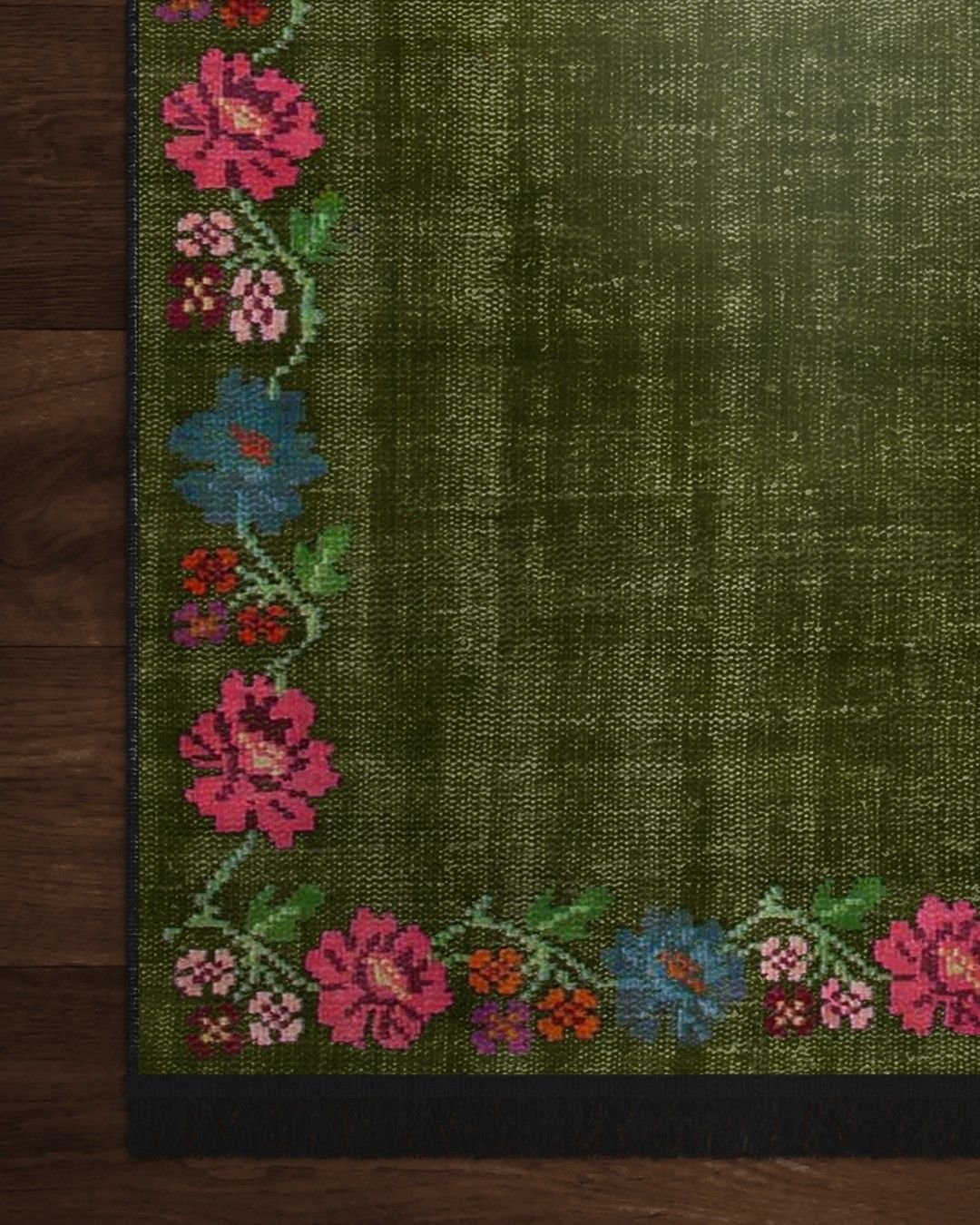 Montis Halı Flores 200017 Yeşil Parlak Yumuşak Dokuma Taban Renkli Karabağ Halı