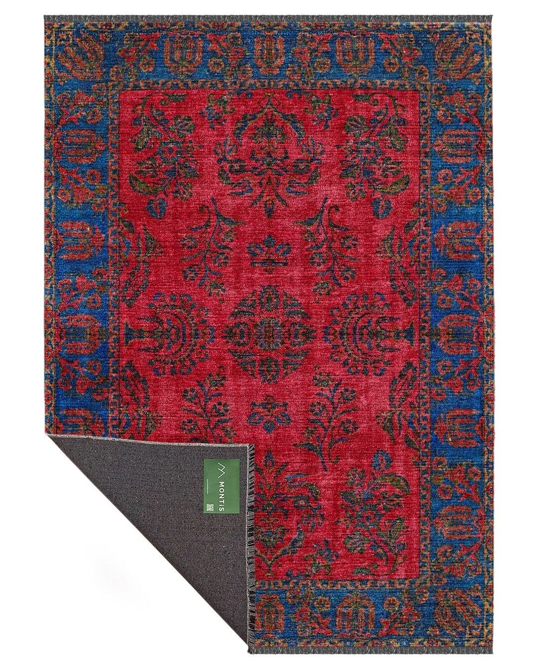Montis Halı Hedera 19006 Mavi Bordo Şönil Dokuma Renkli Eskitme Makine Halısı