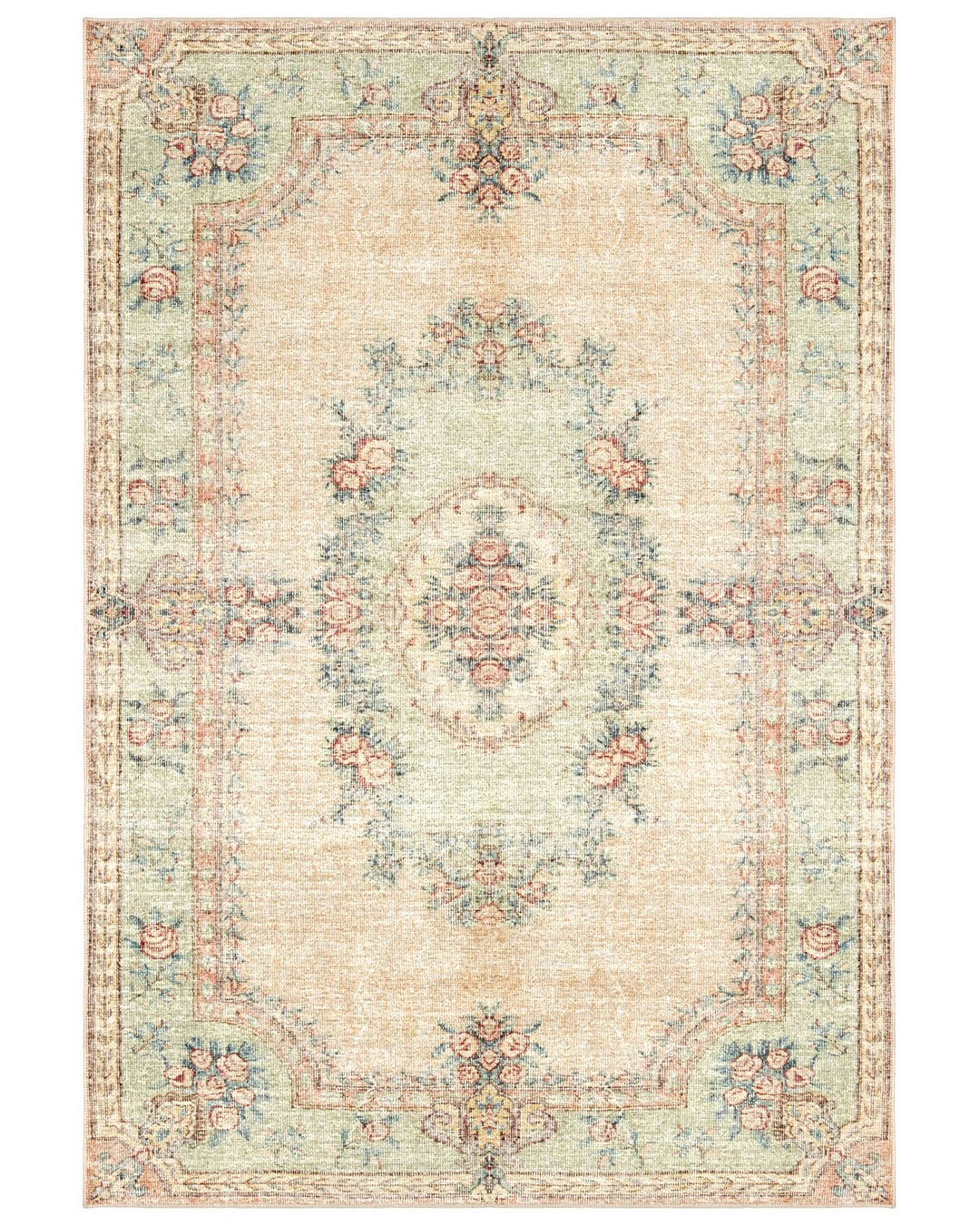 Montis Halı Hedera 19007 Krem Yeşil Dokuma Taban Eskitme Halı
