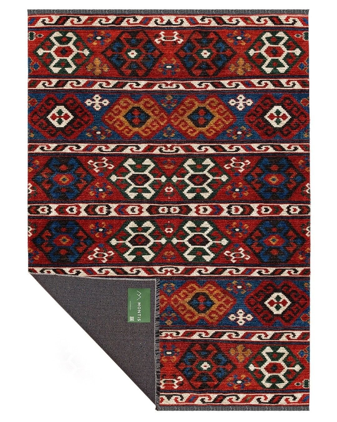 Montis Halı Vivere 35022 Bordo Şönil Dokuma Renkli Kilim Desenli Makine Halısı