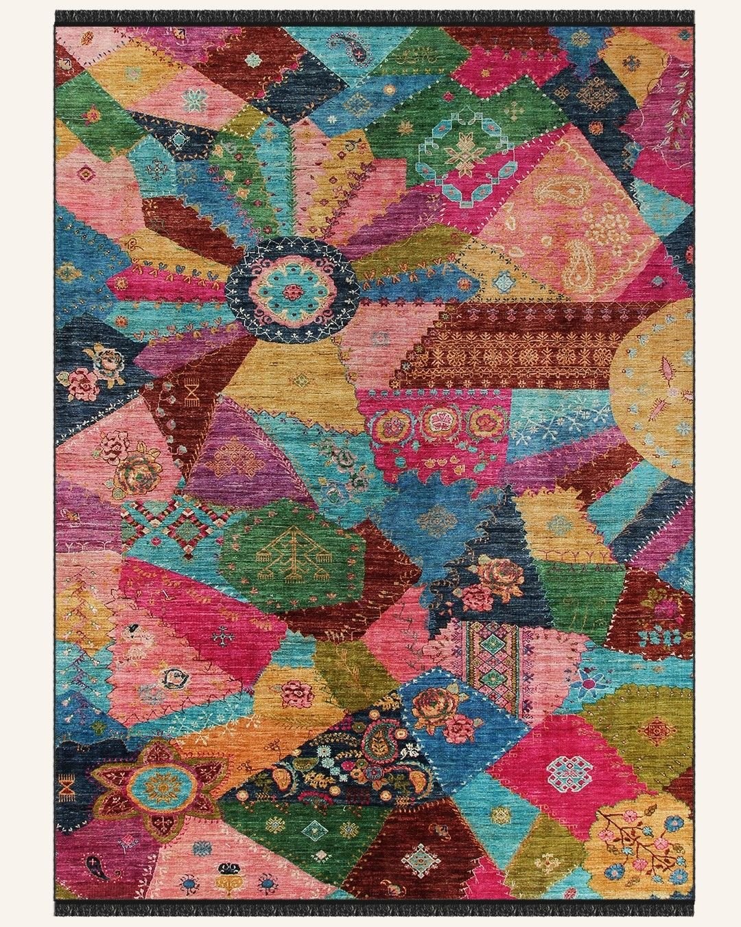 Montis Halı Umbra 220005 Mavi Parlak Yumuşak Dokuma Taban Renkli Patchwork Halı