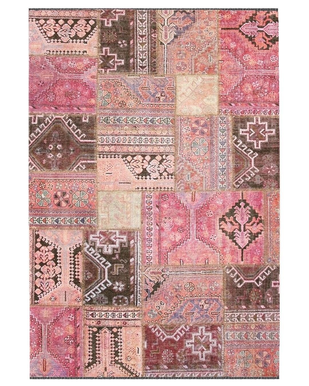 Montis Halı Mensis 27009 Pembe Makine Dokuması Renkli Şönil Patchwork Halı