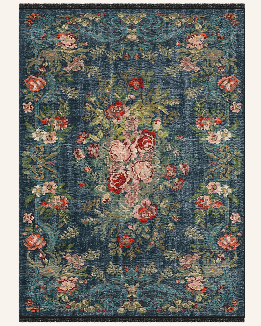 Antiq 008 Yumuşak Bambu Doku Lacivert Antik Karabağ Halı - 200x300