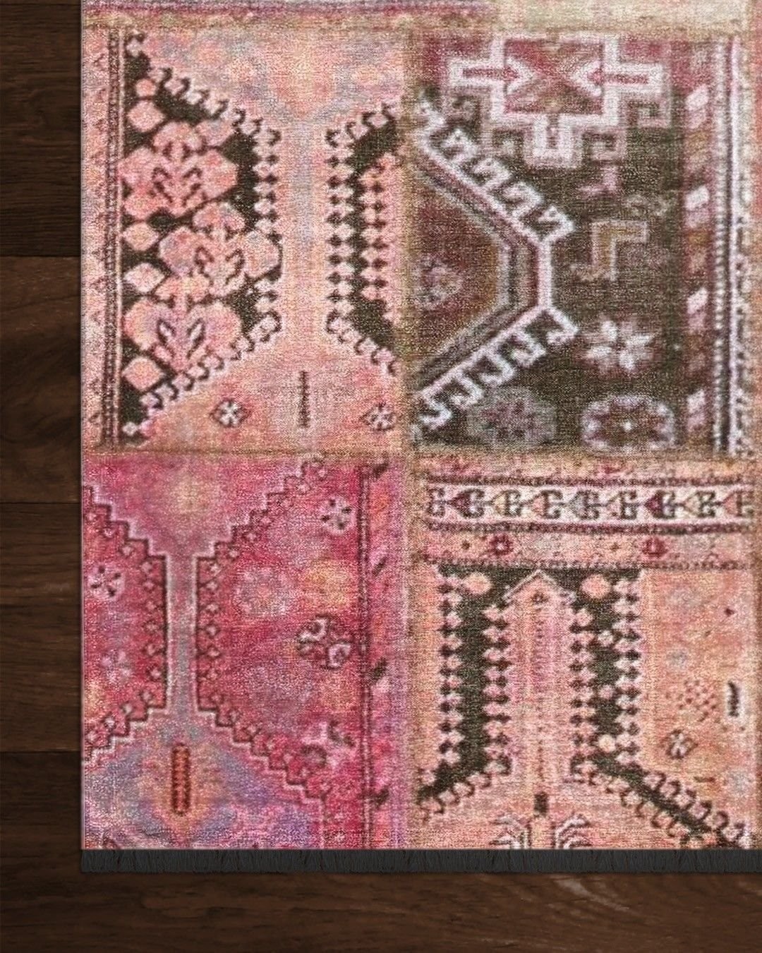 Montis Halı Mensis 27009 Pembe Makine Dokuması Renkli Şönil Patchwork Halı