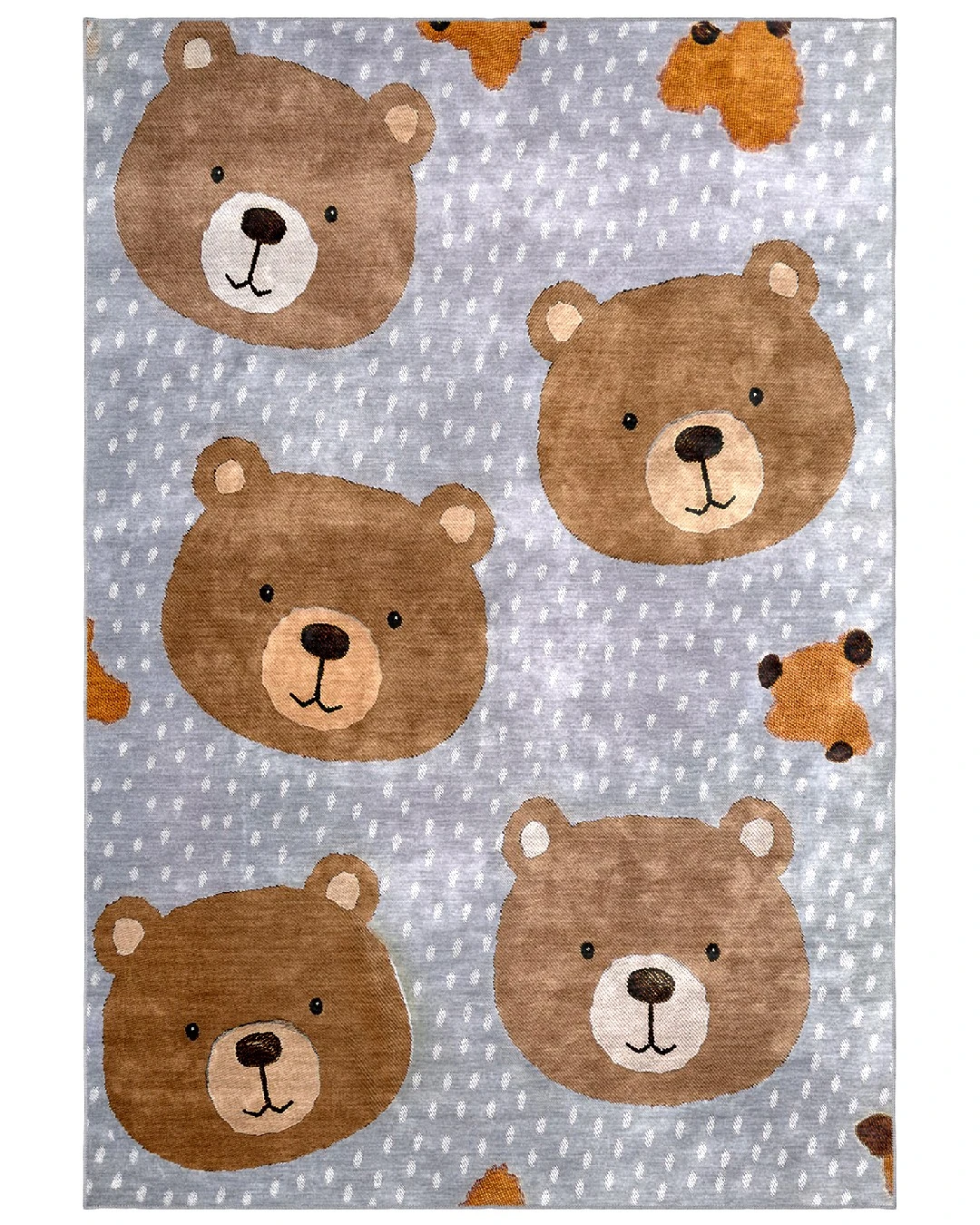 Montis Halı Pueri 101007 Gri Kahverengi Parlak Yumuşak Dokuma Taban Ayıcıklı Çocuk Odası Halısı - NKE4077